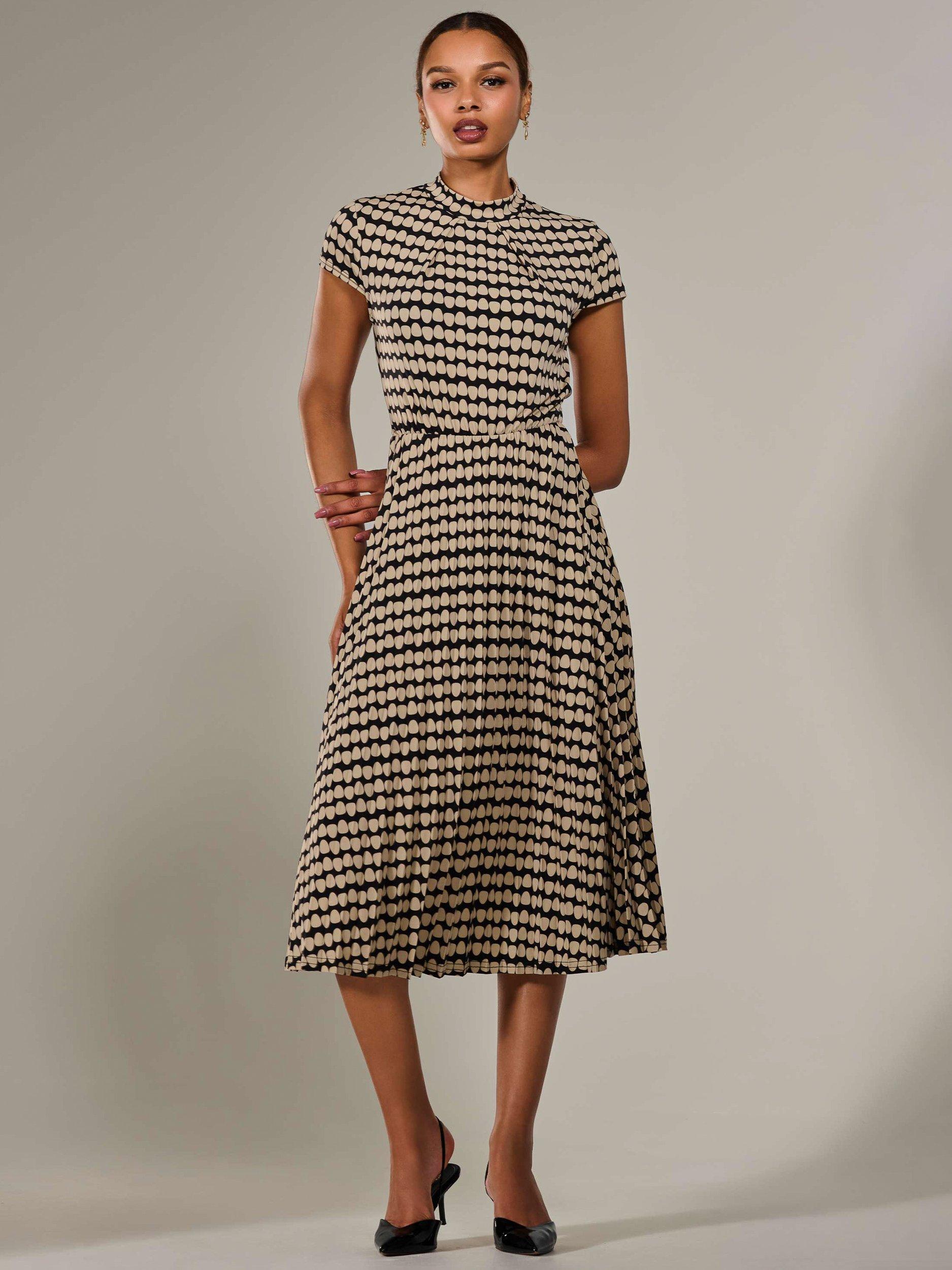 Product image 6 of 7, which shows Jolie Moi Spots Pleated Midi Dress, Beige, 8