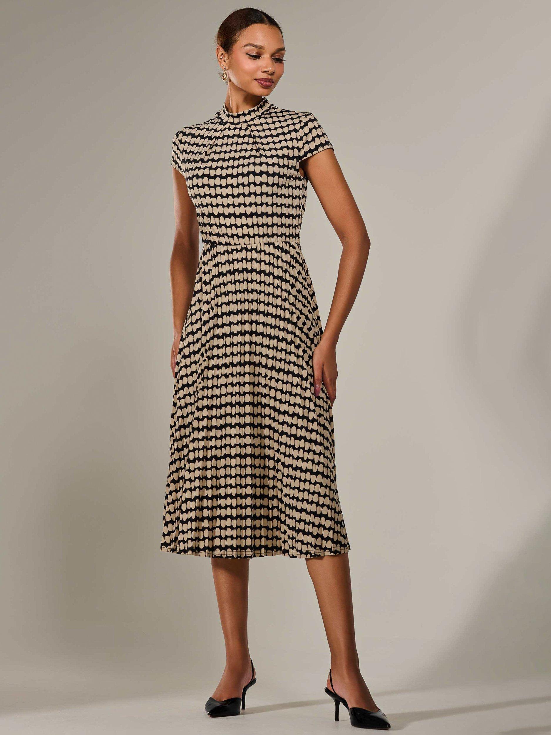 Product image 7 of 7, which shows Jolie Moi Spots Pleated Midi Dress, Beige, 8