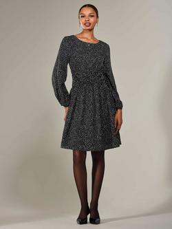 Jolie Moi Polka Dot Ruched Midi Dress, Black - view 2, Black