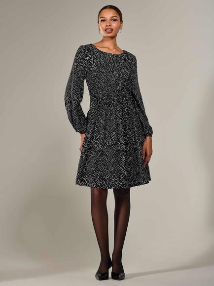 Jolie Moi Polka Dot Ruched Midi Dress, Black - view 2, Black