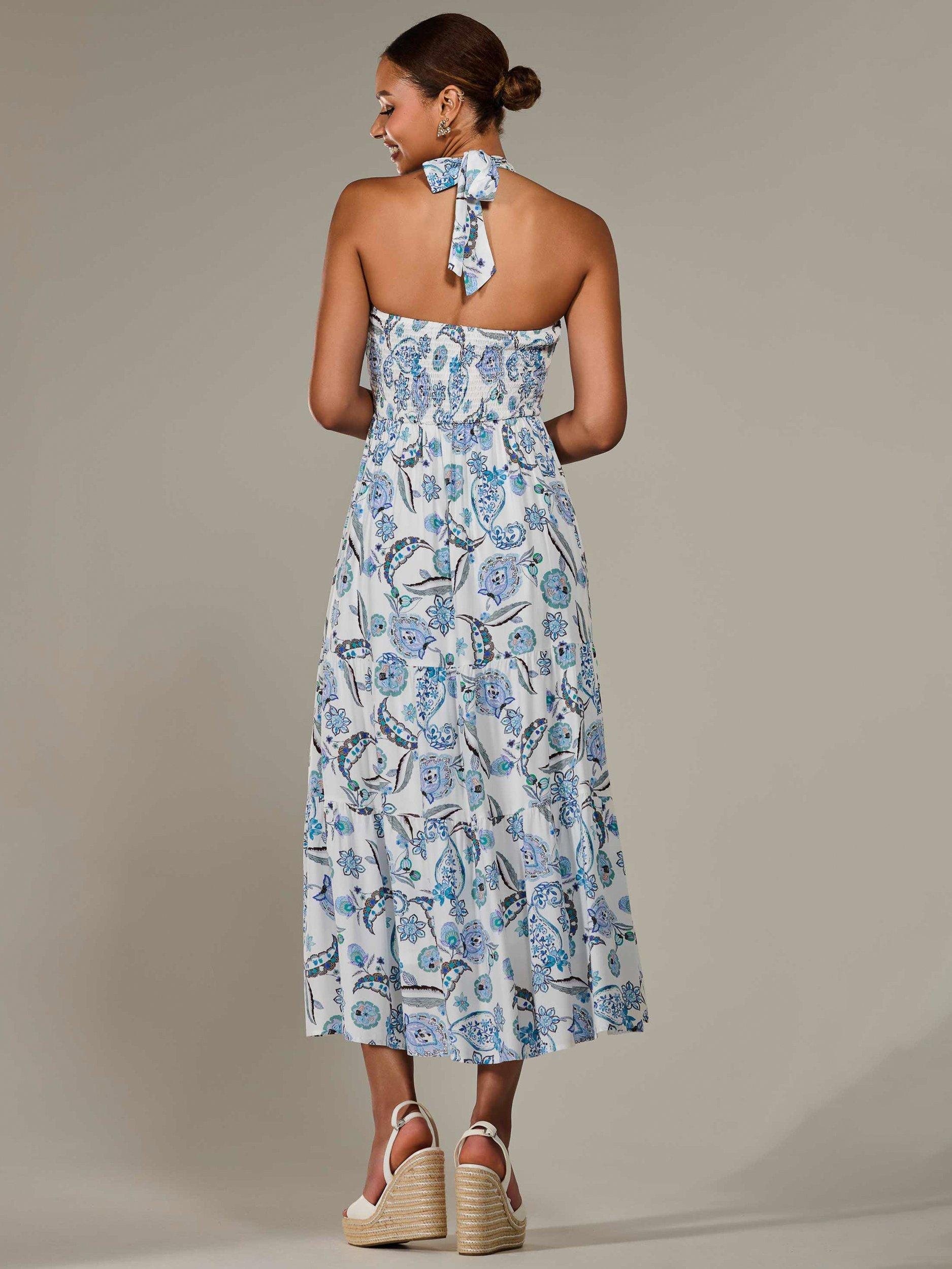 Product image 3 of 7, which shows Jolie Moi Paisley Halter Neck Maxi Dress, Blue, 8