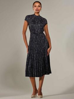 Jolie Moi Abstract Cap Sleeve Pleated Midi Dress, Black, Black