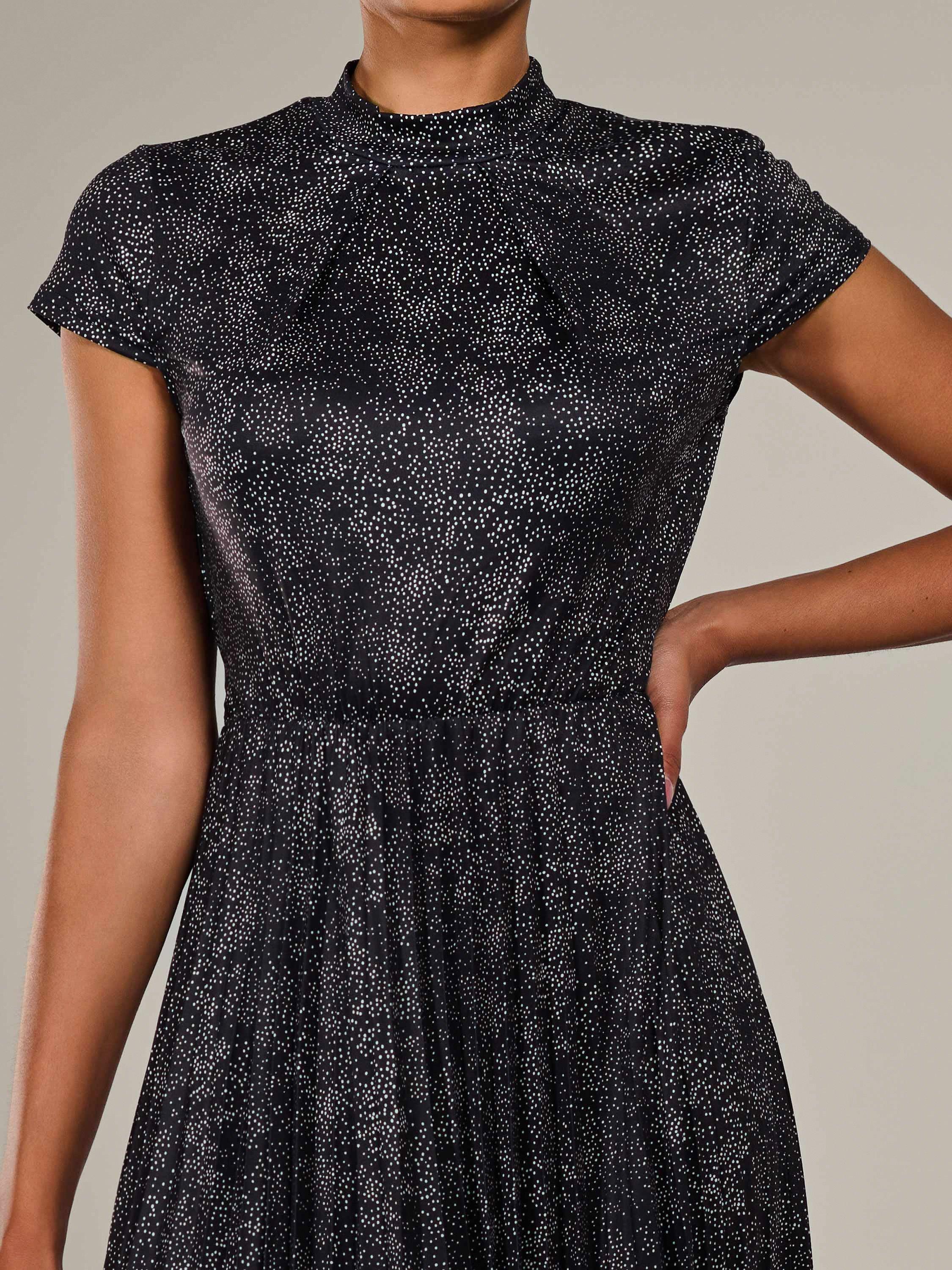 Product image 4 of 7, which shows Jolie Moi Abstract Cap Sleeve Pleated Midi Dress, Black, 8