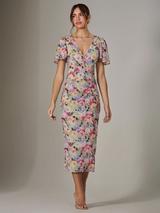 Phase Eight Evelin Floral Frill Midi Dress, Ivory/Multi
