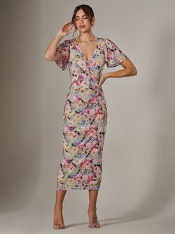 Jolie Moi Floral Mesh Midi Dress, Multi - view 2, Multi