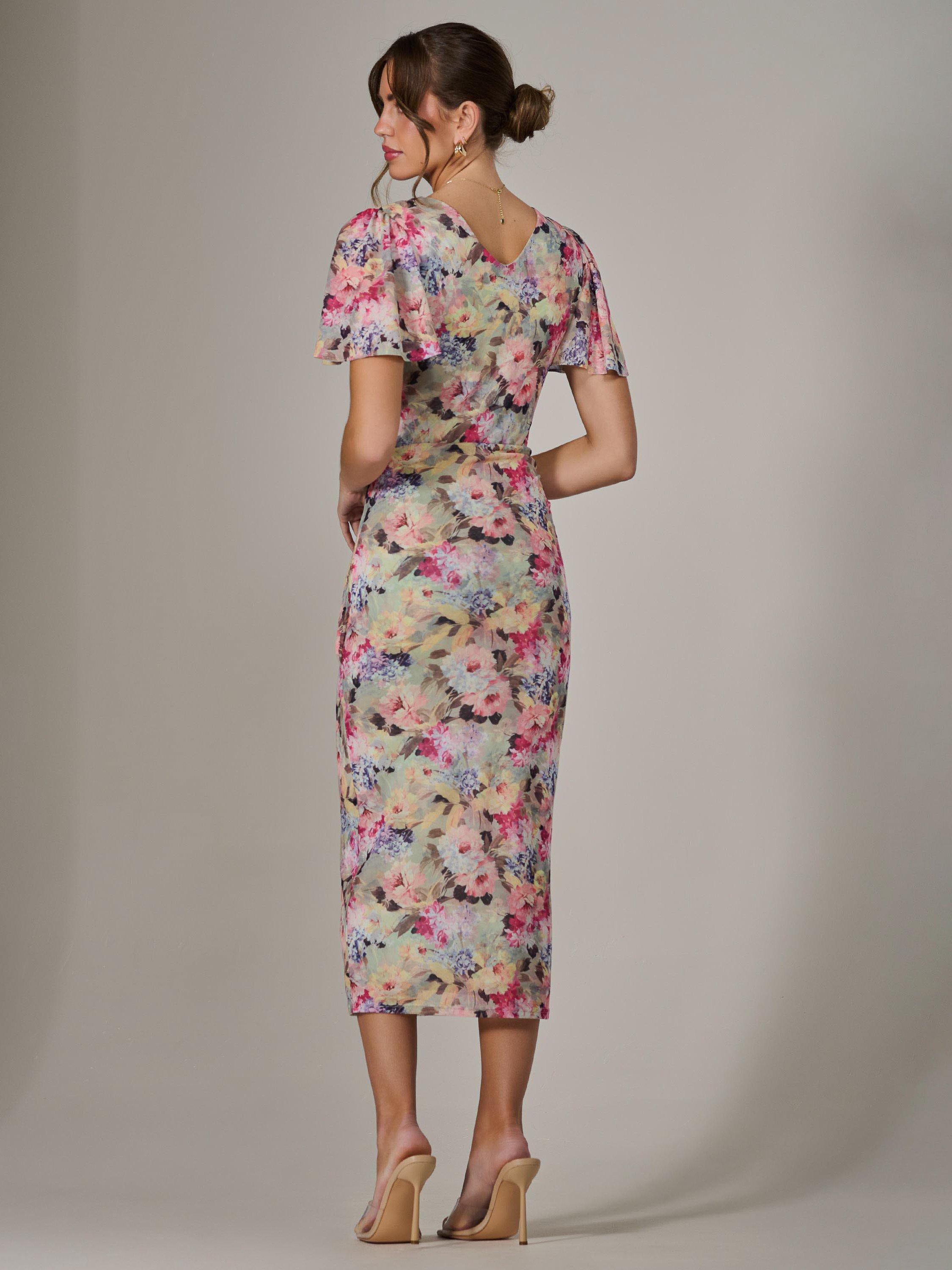 Product image 3 of 7, which shows Jolie Moi Floral Mesh Midi Dress, Multi, 8