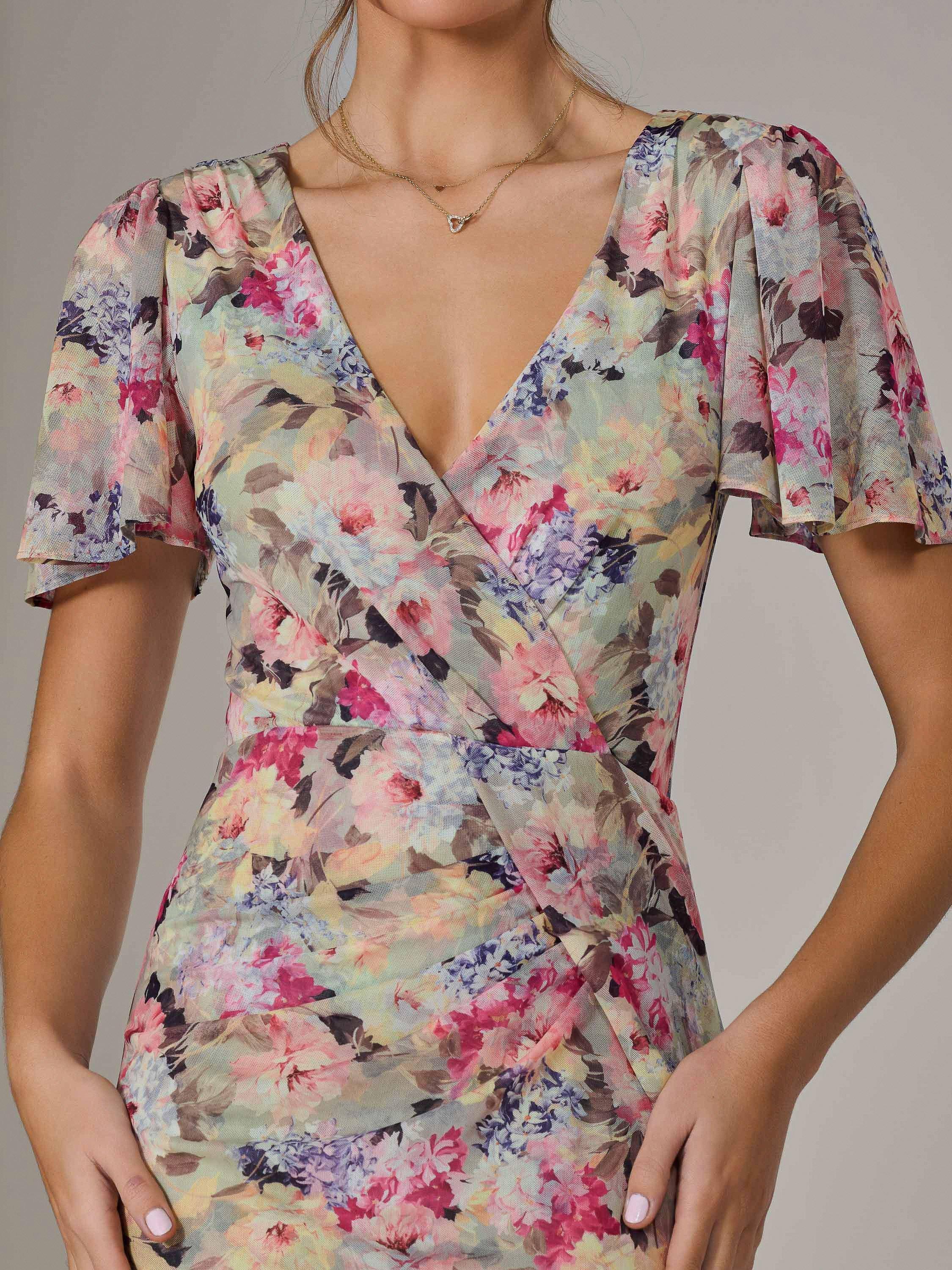 Product image 4 of 7, which shows Jolie Moi Floral Mesh Midi Dress, Multi, 8