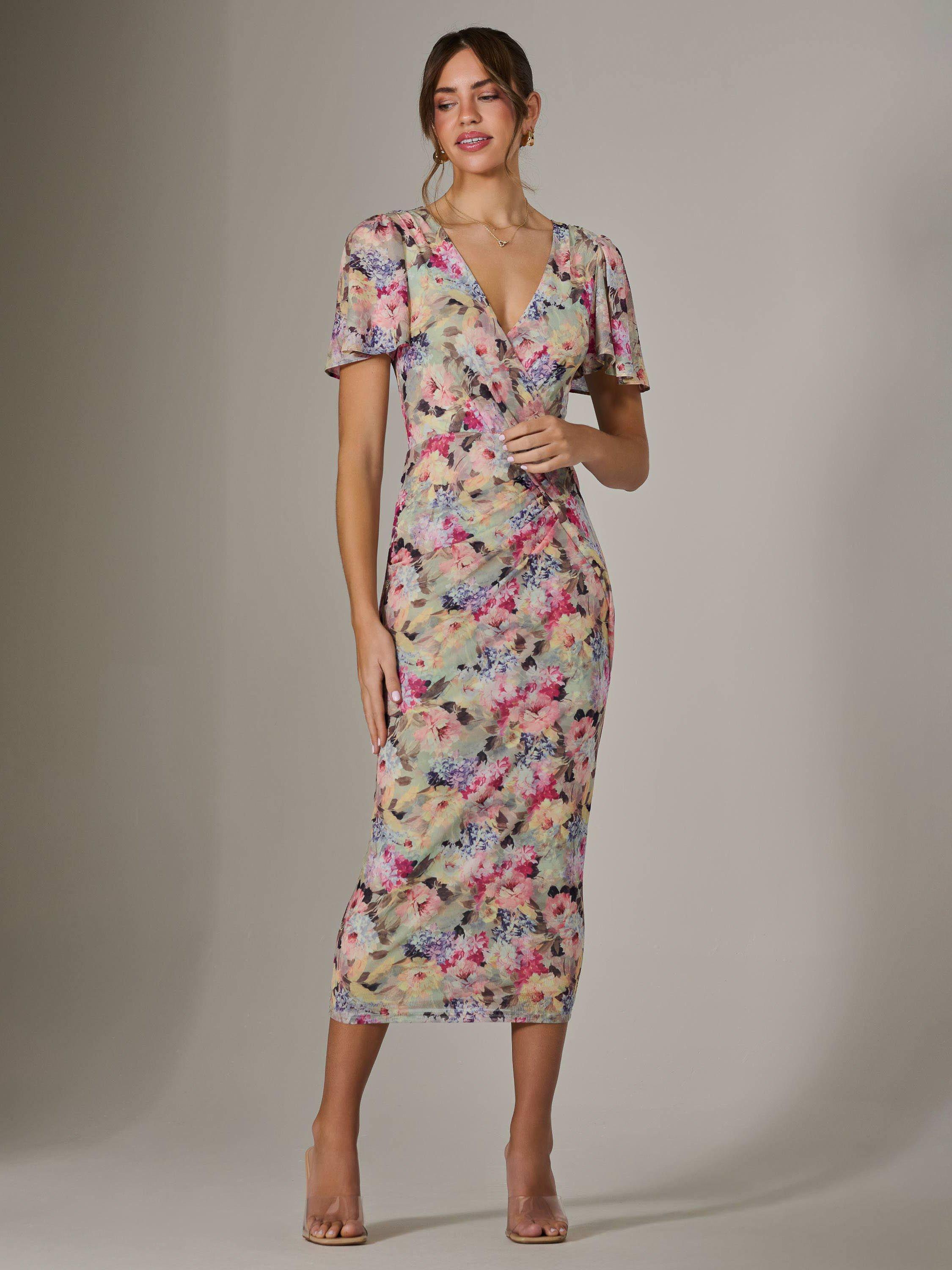 Product image 6 of 7, which shows Jolie Moi Floral Mesh Midi Dress, Multi, 8