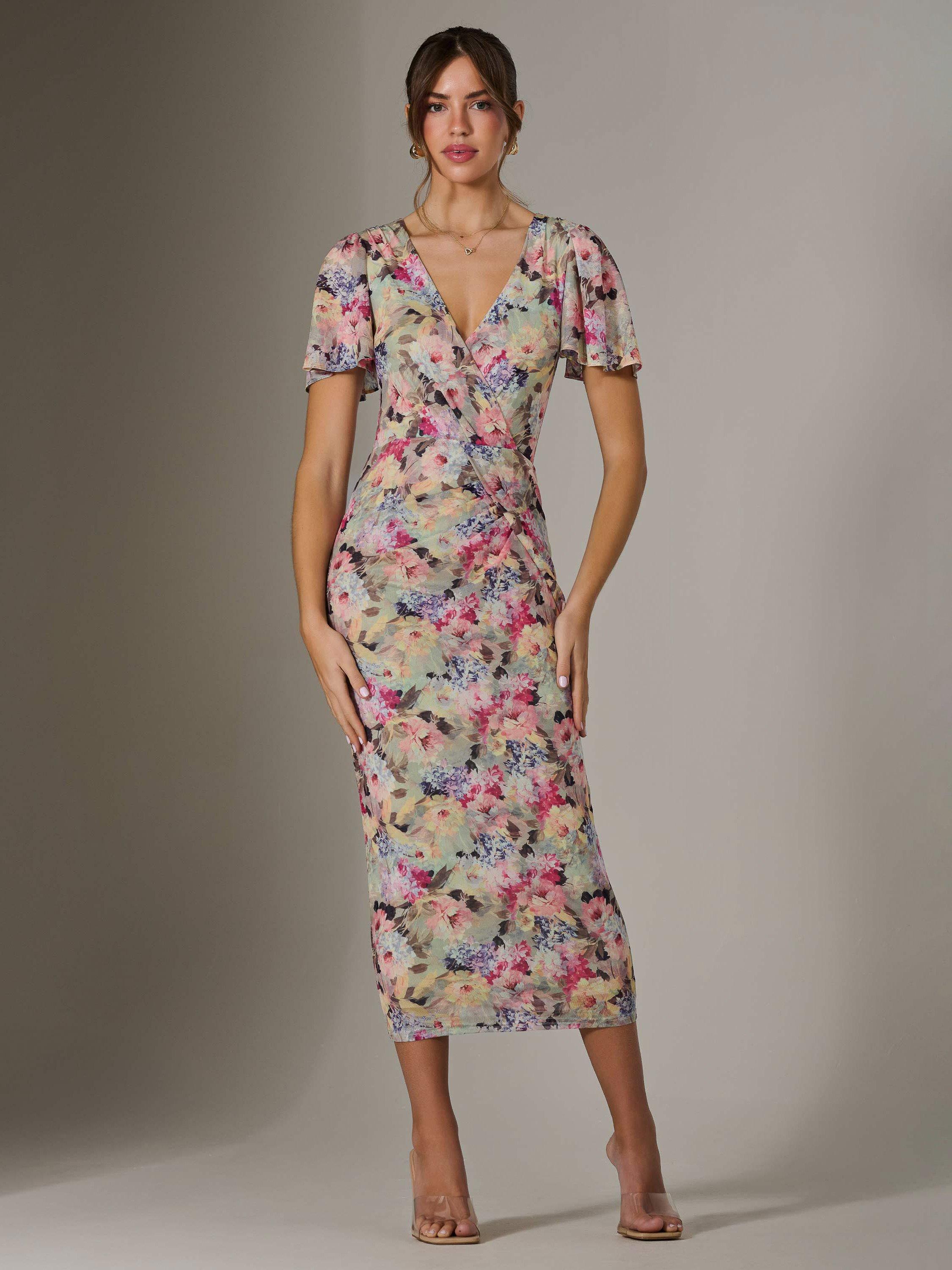 Product image 7 of 7, which shows Jolie Moi Floral Mesh Midi Dress, Multi, 8