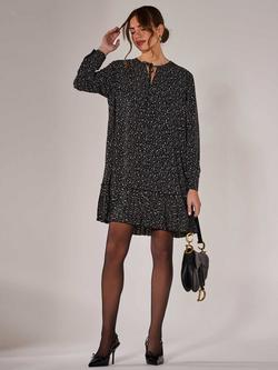 Jolie Moi Abstract Spot Long Sleeve Shirt Dress, Black, Black