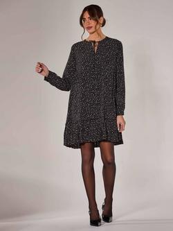 Jolie Moi Abstract Spot Long Sleeve Shirt Dress, Black - view 2, Black