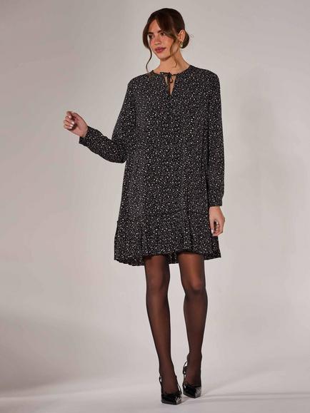 Jolie Moi Abstract Spot Long Sleeve Shirt Dress, Black - view 2, Black