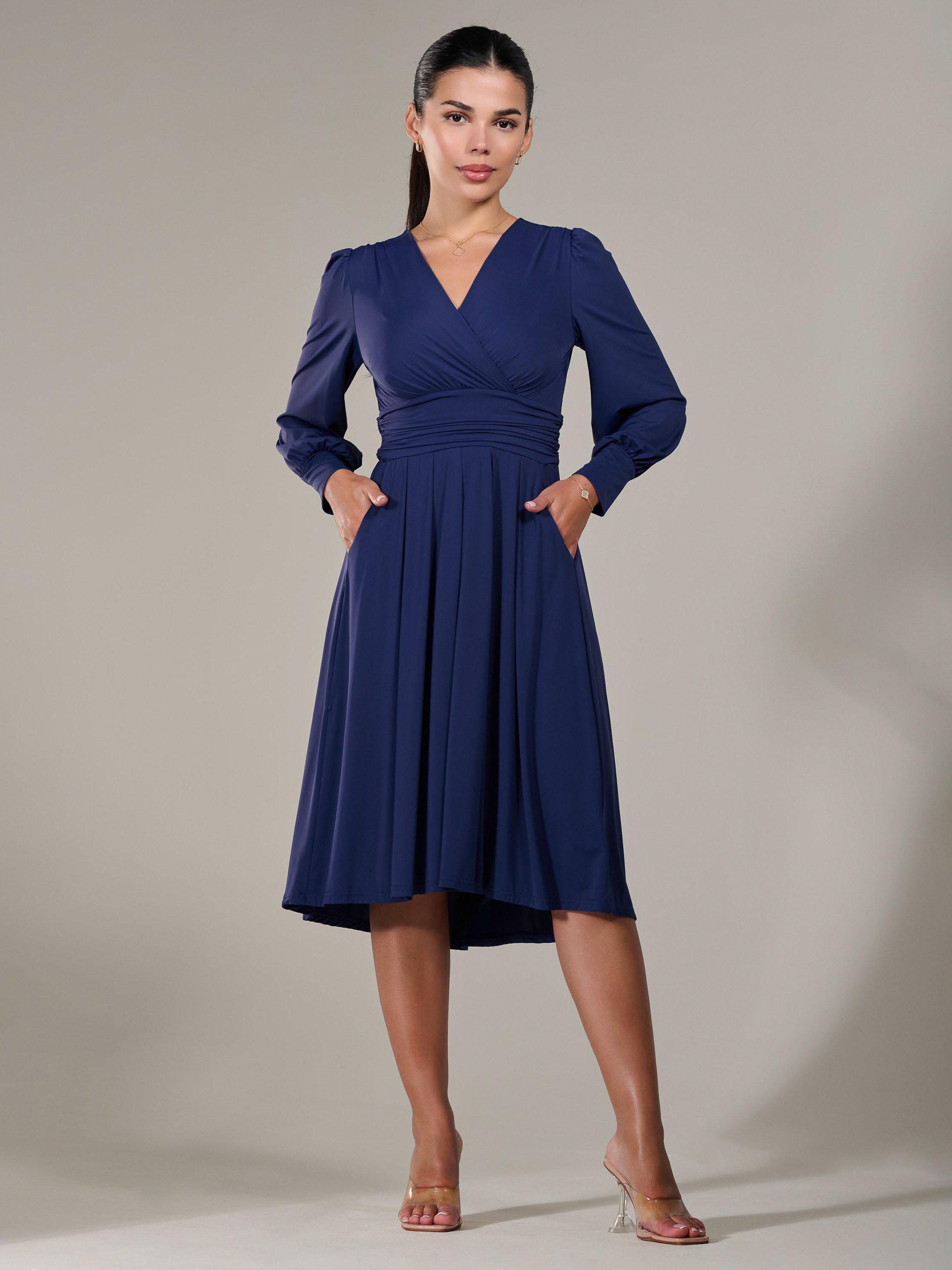 Product image 1 of 7, which shows Jolie Moi Petite Jersey Midi Dress, Navy, 6Pt