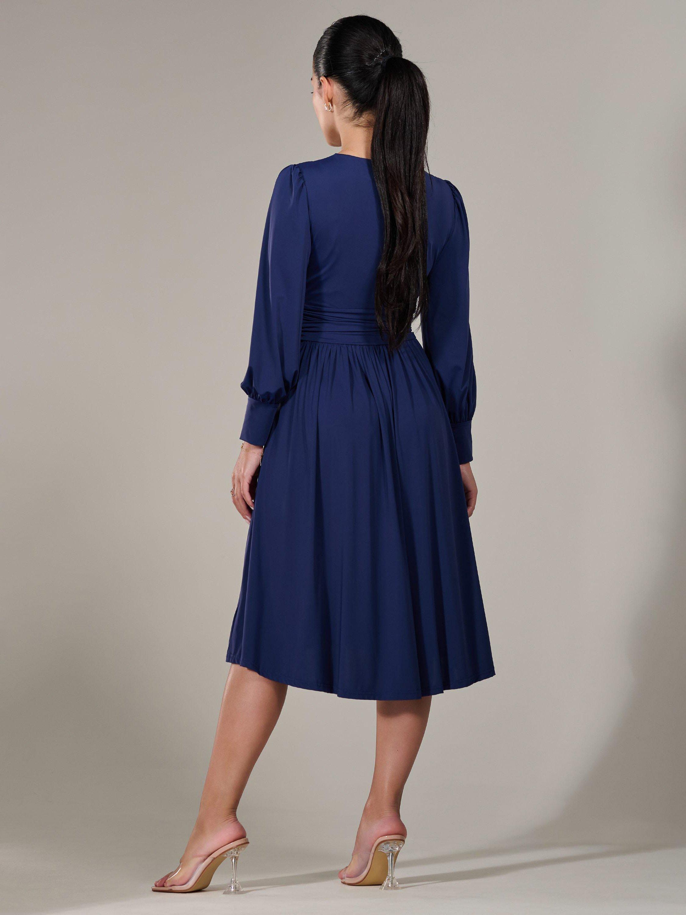 Product image 3 of 7, which shows Jolie Moi Petite Jersey Midi Dress, Navy, 6Pt