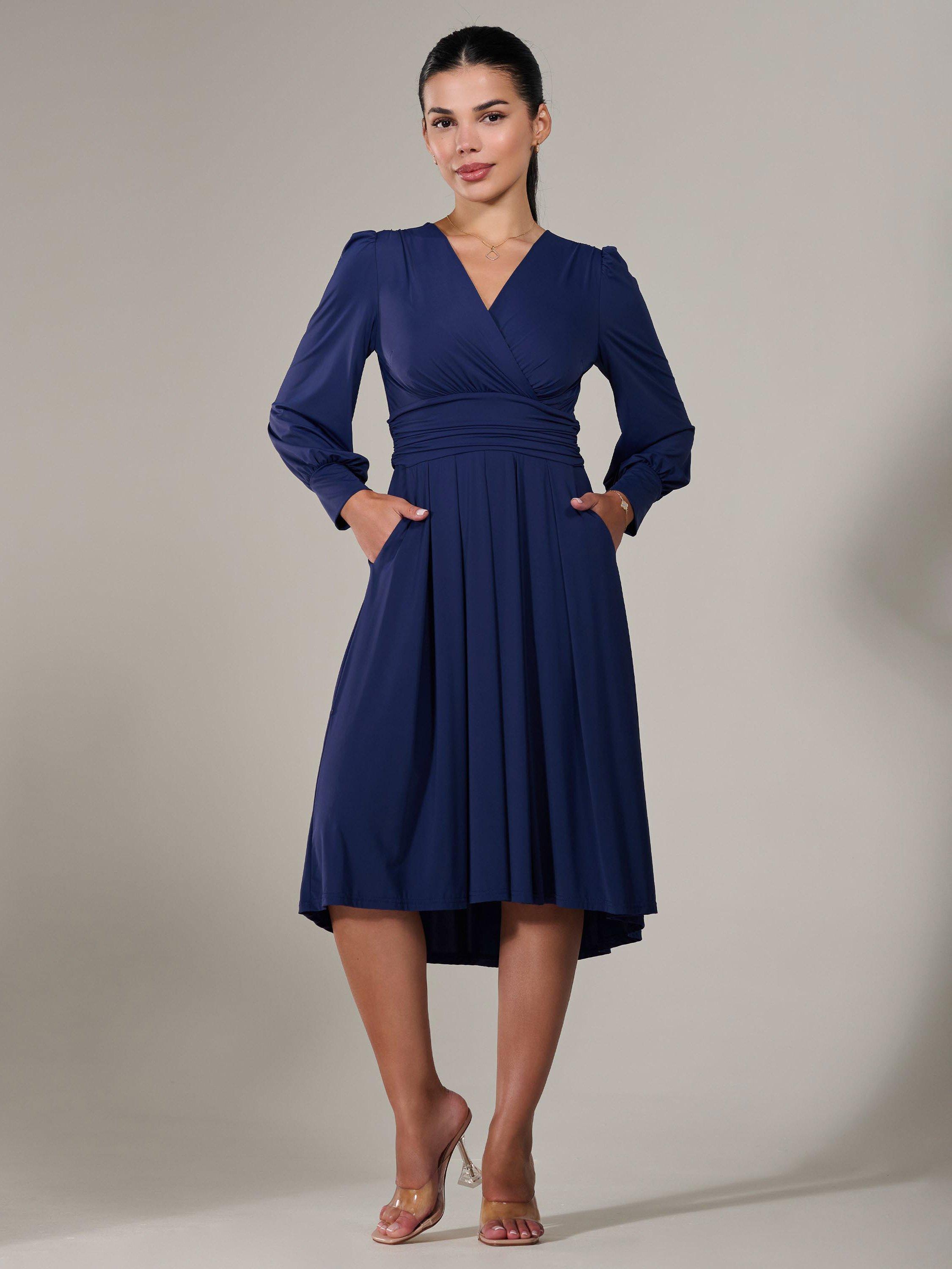 Product image 6 of 7, which shows Jolie Moi Petite Jersey Midi Dress, Navy, 6Pt