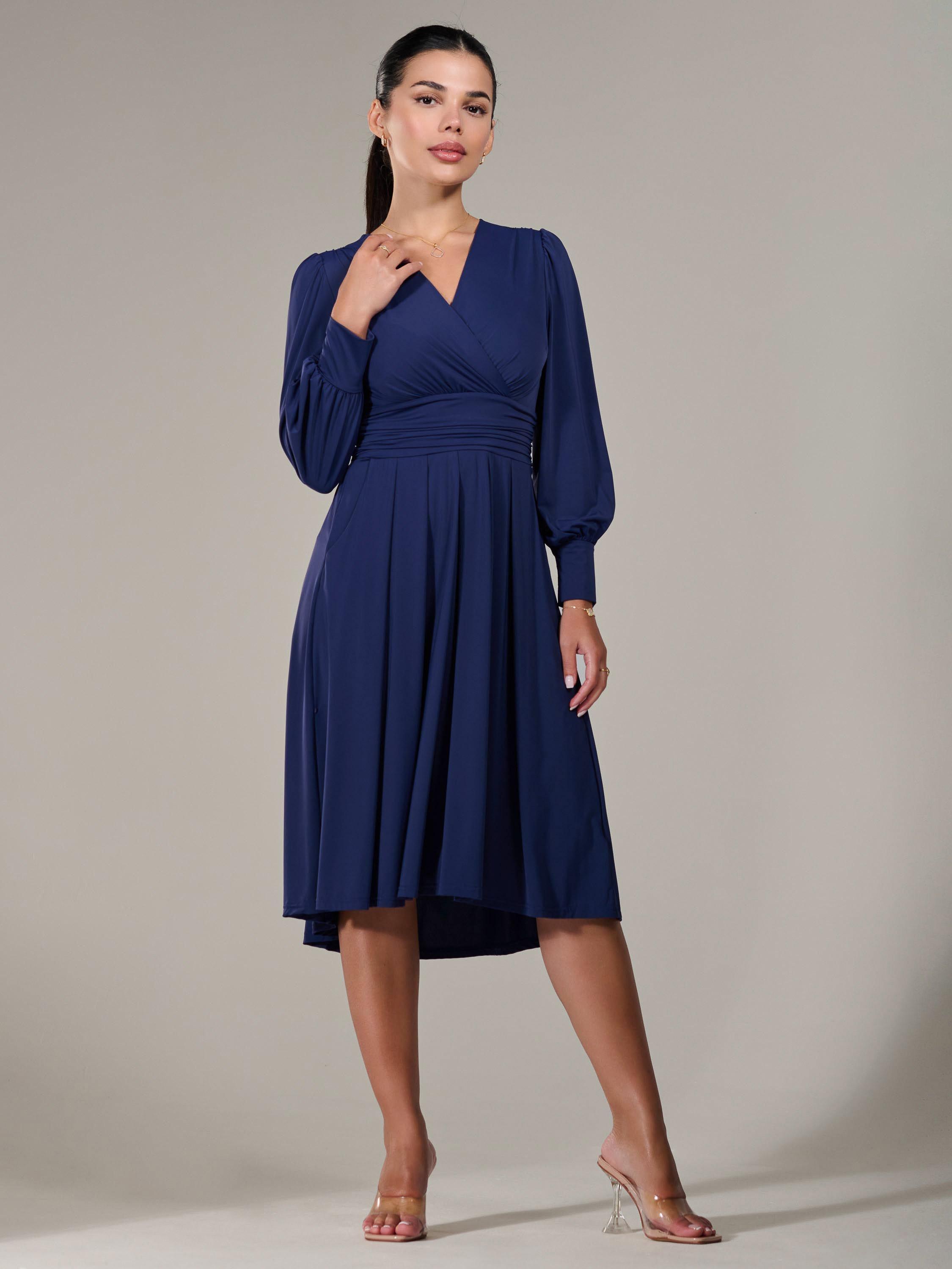 Product image 7 of 7, which shows Jolie Moi Petite Jersey Midi Dress, Navy, 6Pt
