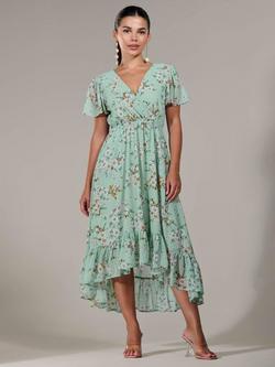 Jolie Moi Petite Floral High-Low Dress, Green, Green