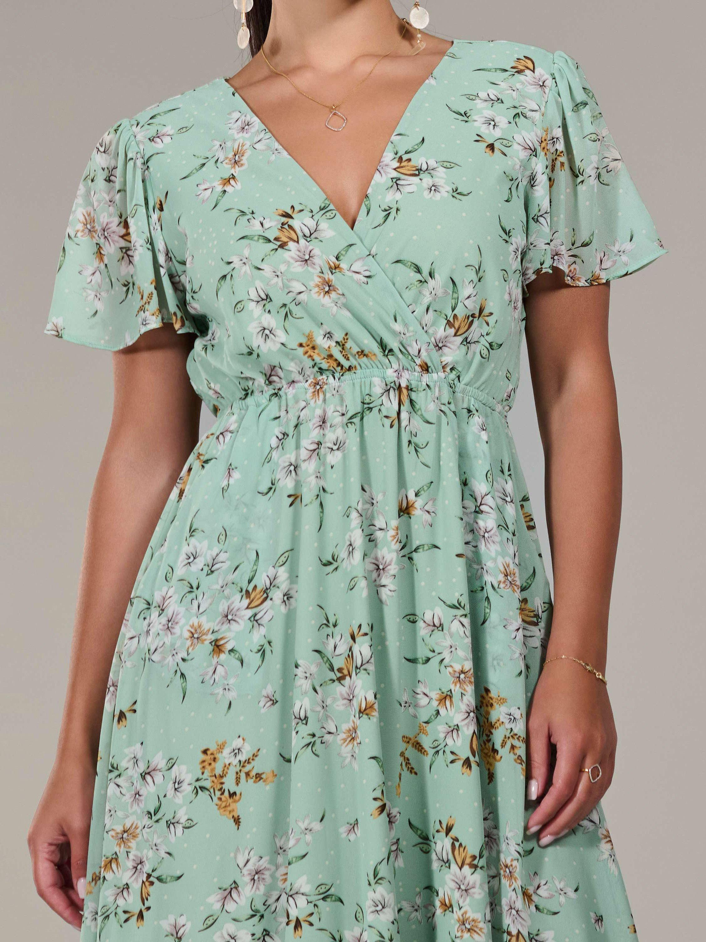 Product image 4 of 7, which shows Jolie Moi Petite Floral High-Low Dress, Green, 6Pt