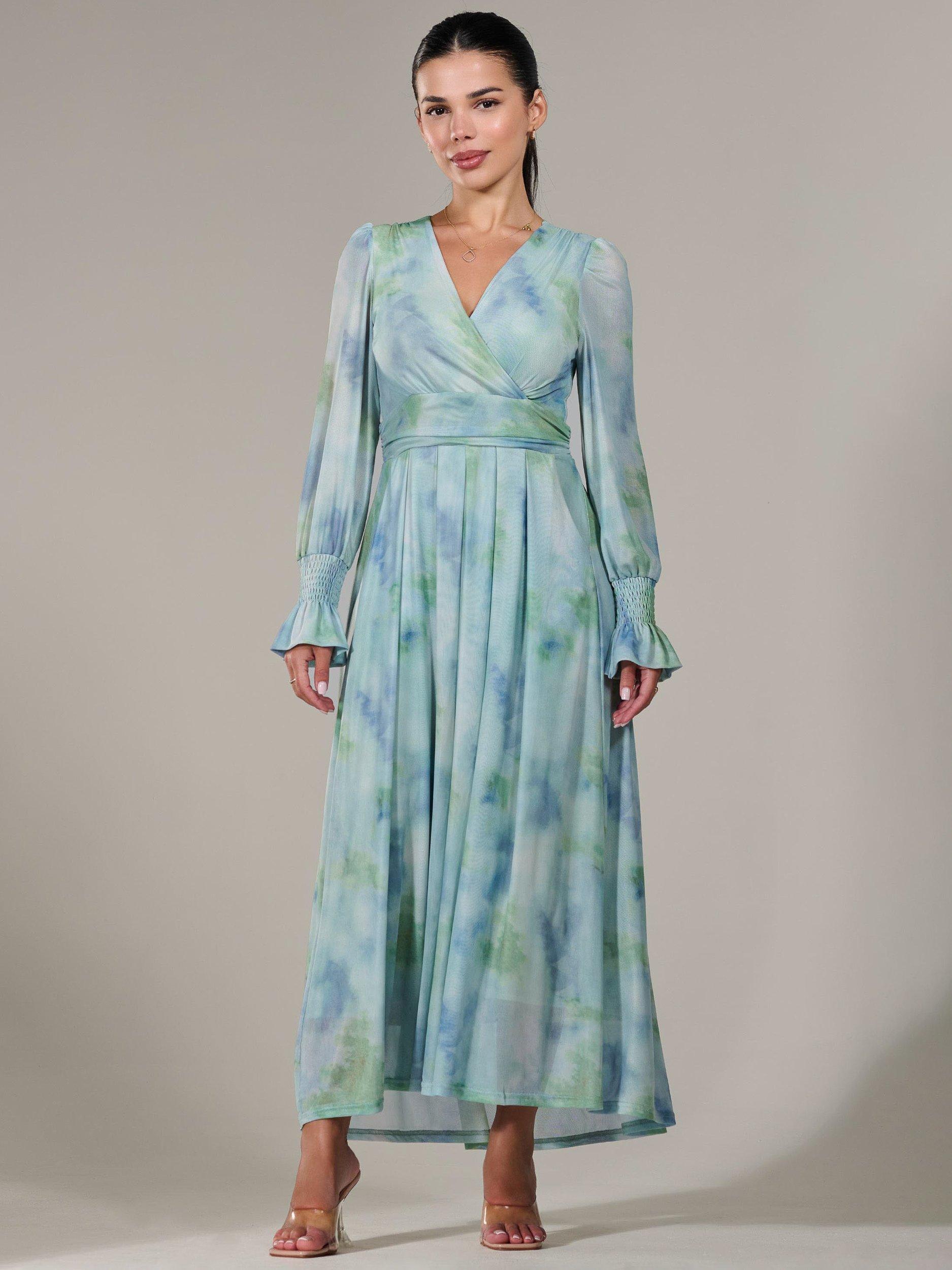 Product image 1 of 7, which shows Jolie Moi Petite Tie Die Mesh Maxi Dress, Green/Multi, 6Pt