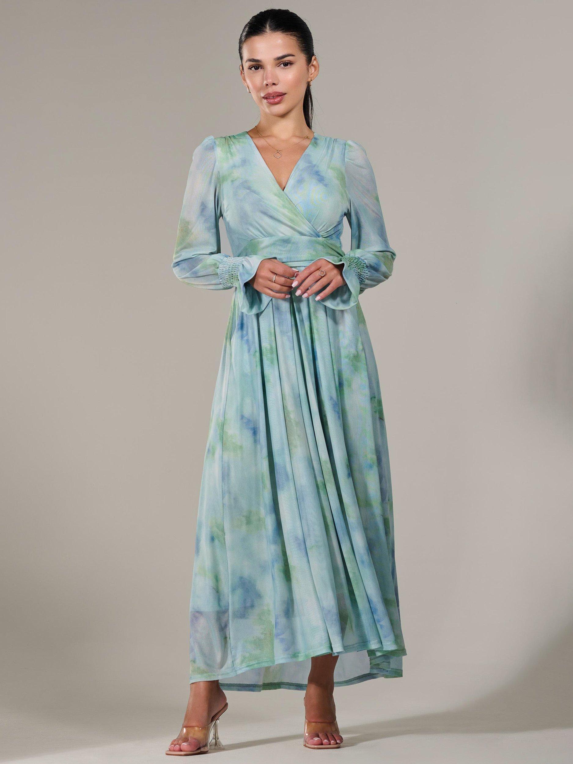 Product image 2 of 7, which shows Jolie Moi Petite Tie Die Mesh Maxi Dress, Green/Multi, 6Pt