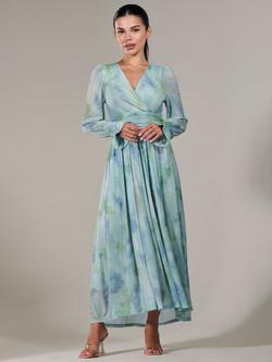 Jolie Moi Petite Tie Die Mesh Maxi Dress, Green/Multi - view 2, Green/Multi