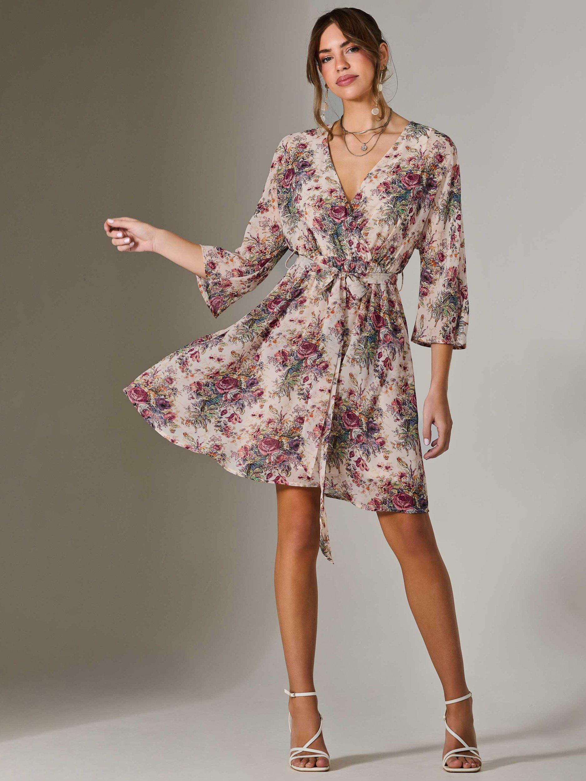 Product image 1 of 7, which shows Jolie Moi Abstract Floral Chiffon Mini Dress, Multi, 8
