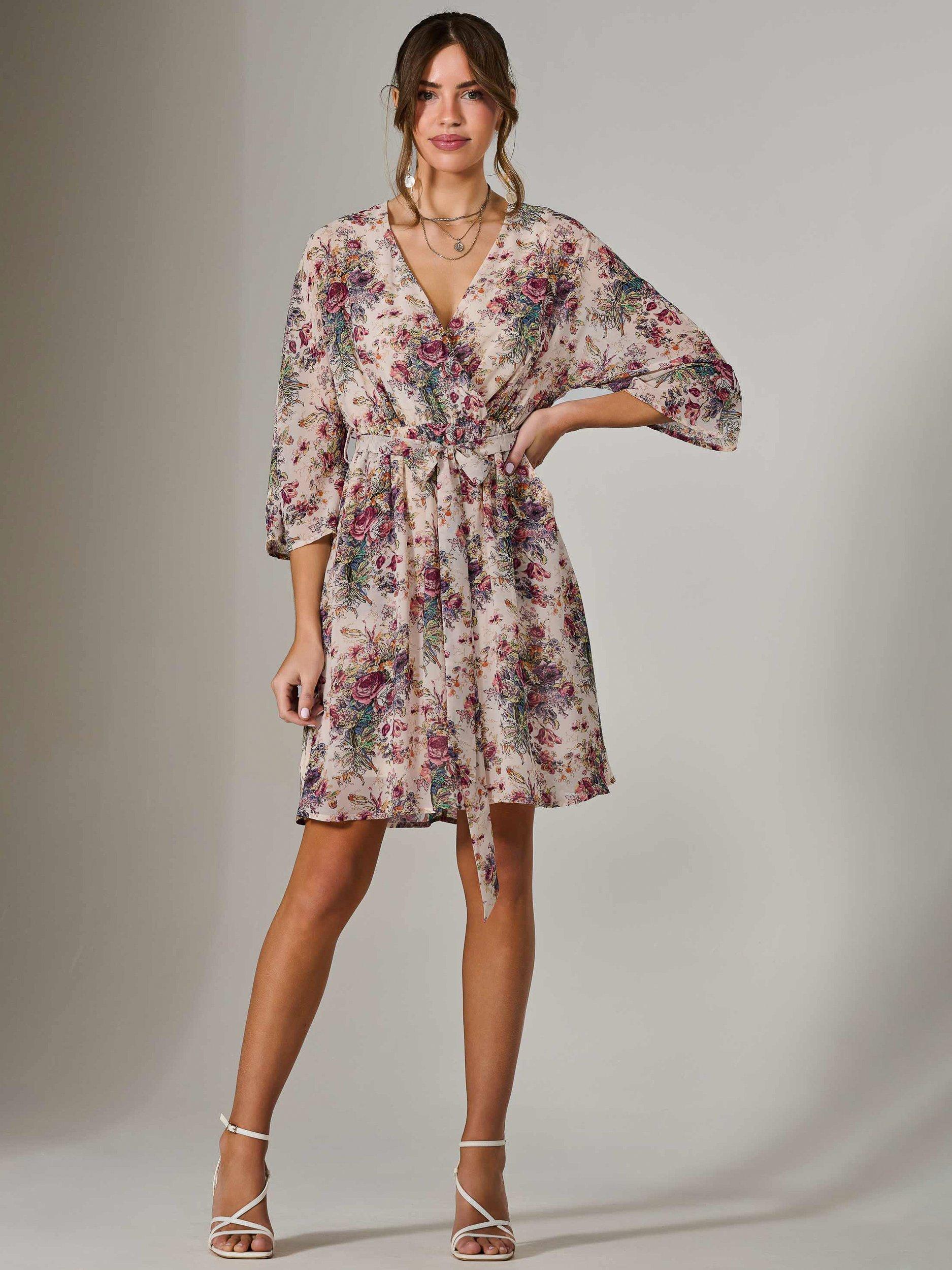 Product image 6 of 7, which shows Jolie Moi Abstract Floral Chiffon Mini Dress, Multi, 8