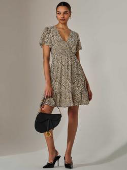 Jolie Moi Abstract Chiffon Mini Dress, Black/Cream, Black/Cream