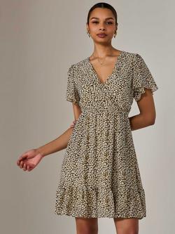 Jolie Moi Abstract Chiffon Mini Dress, Black/Cream - view 2, Black/Cream