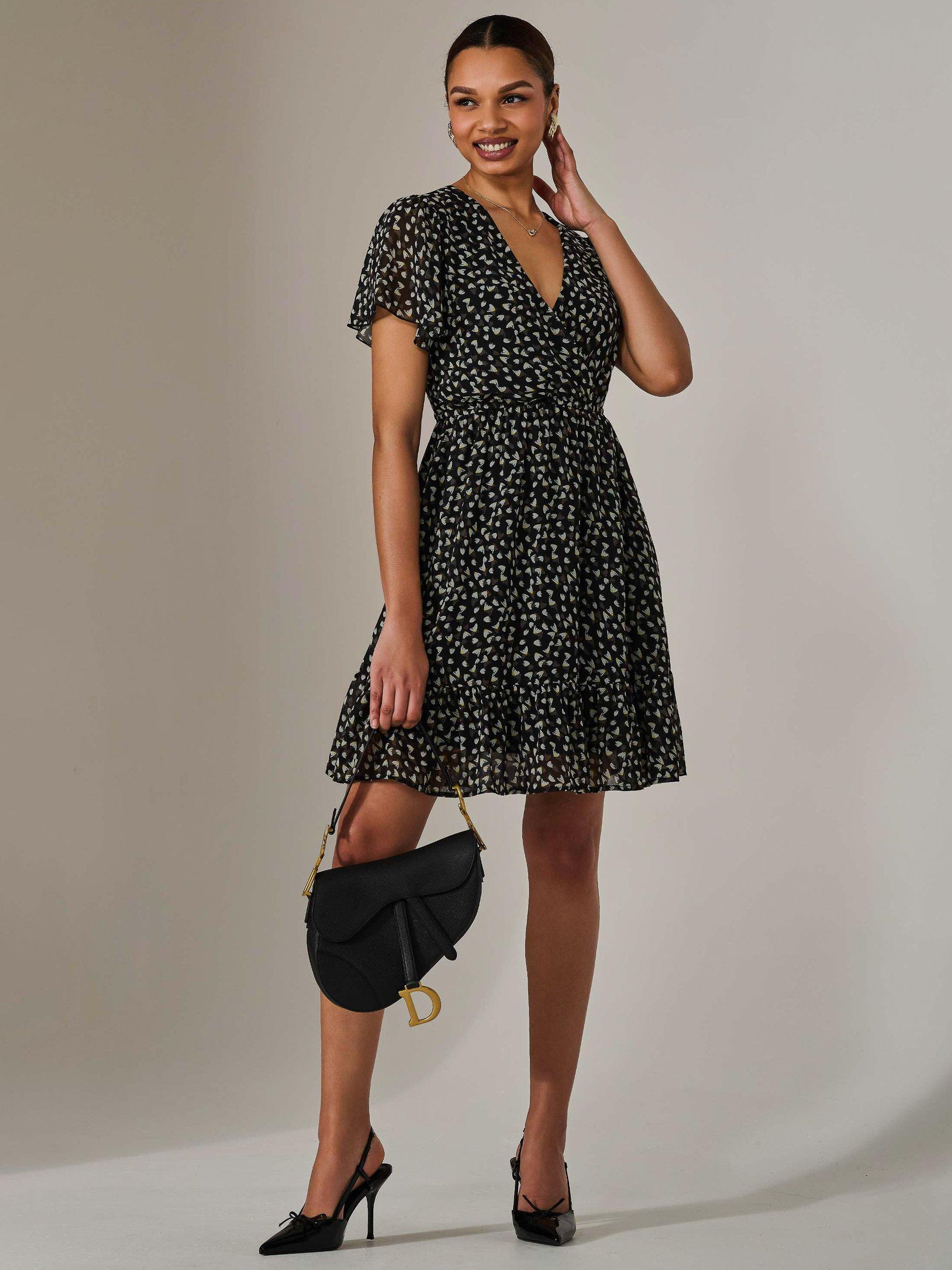Product image 2 of 7, which shows Jolie Moi Abstract Tie Waist Mini Dress, Black, 8