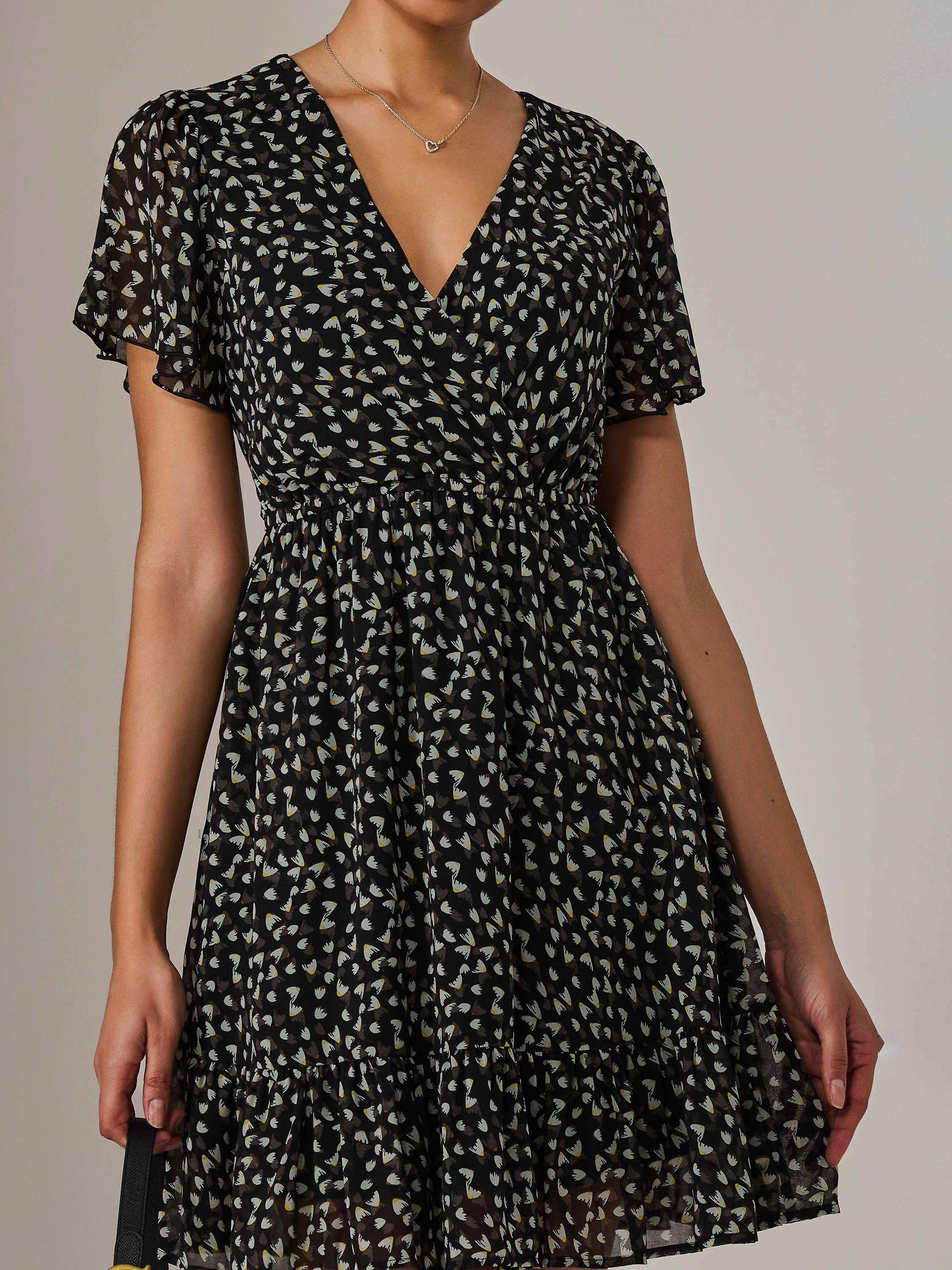 Product image 4 of 7, which shows Jolie Moi Abstract Tie Waist Mini Dress, Black, 8