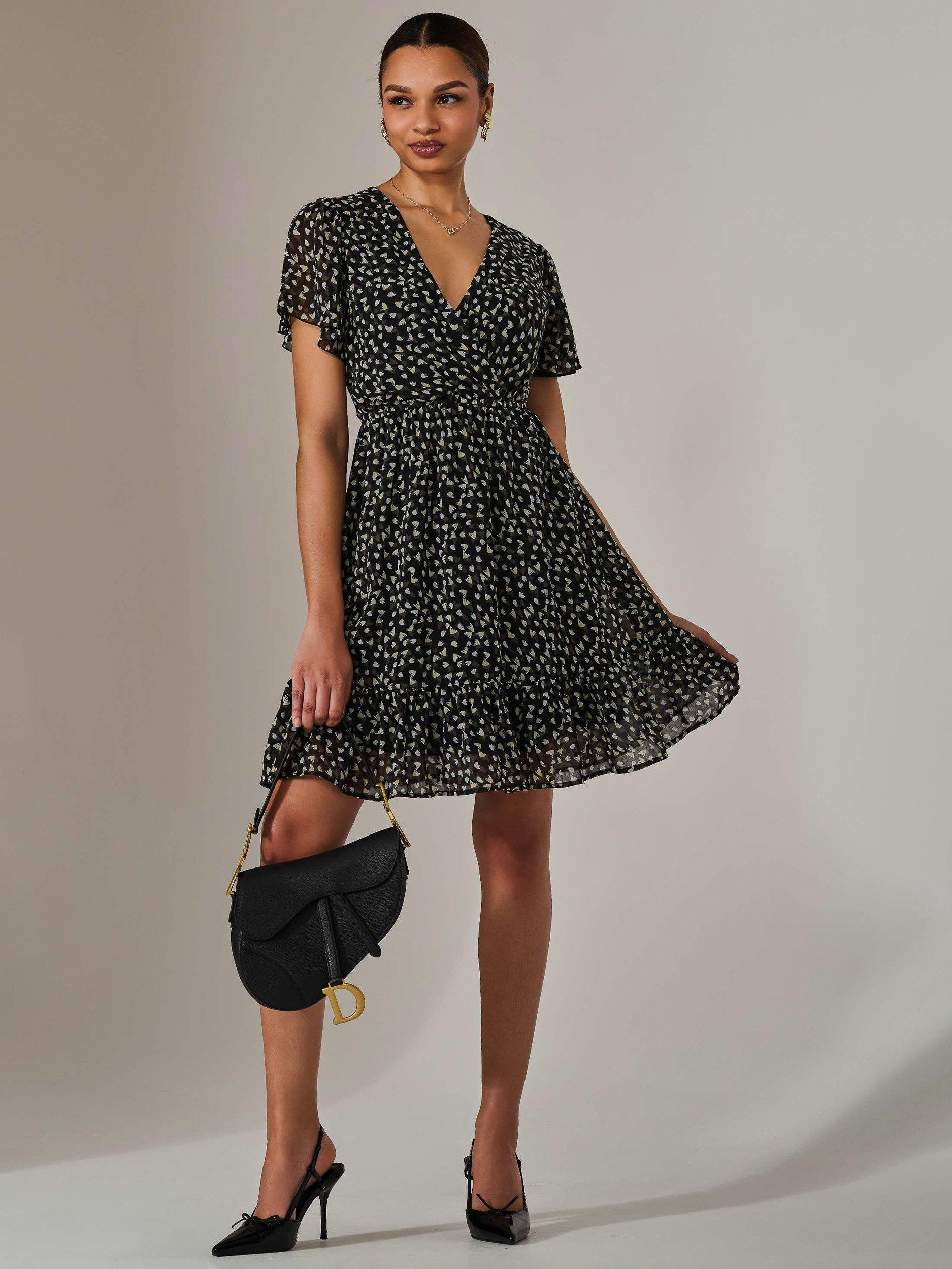 Product image 5 of 7, which shows Jolie Moi Abstract Tie Waist Mini Dress, Black, 8