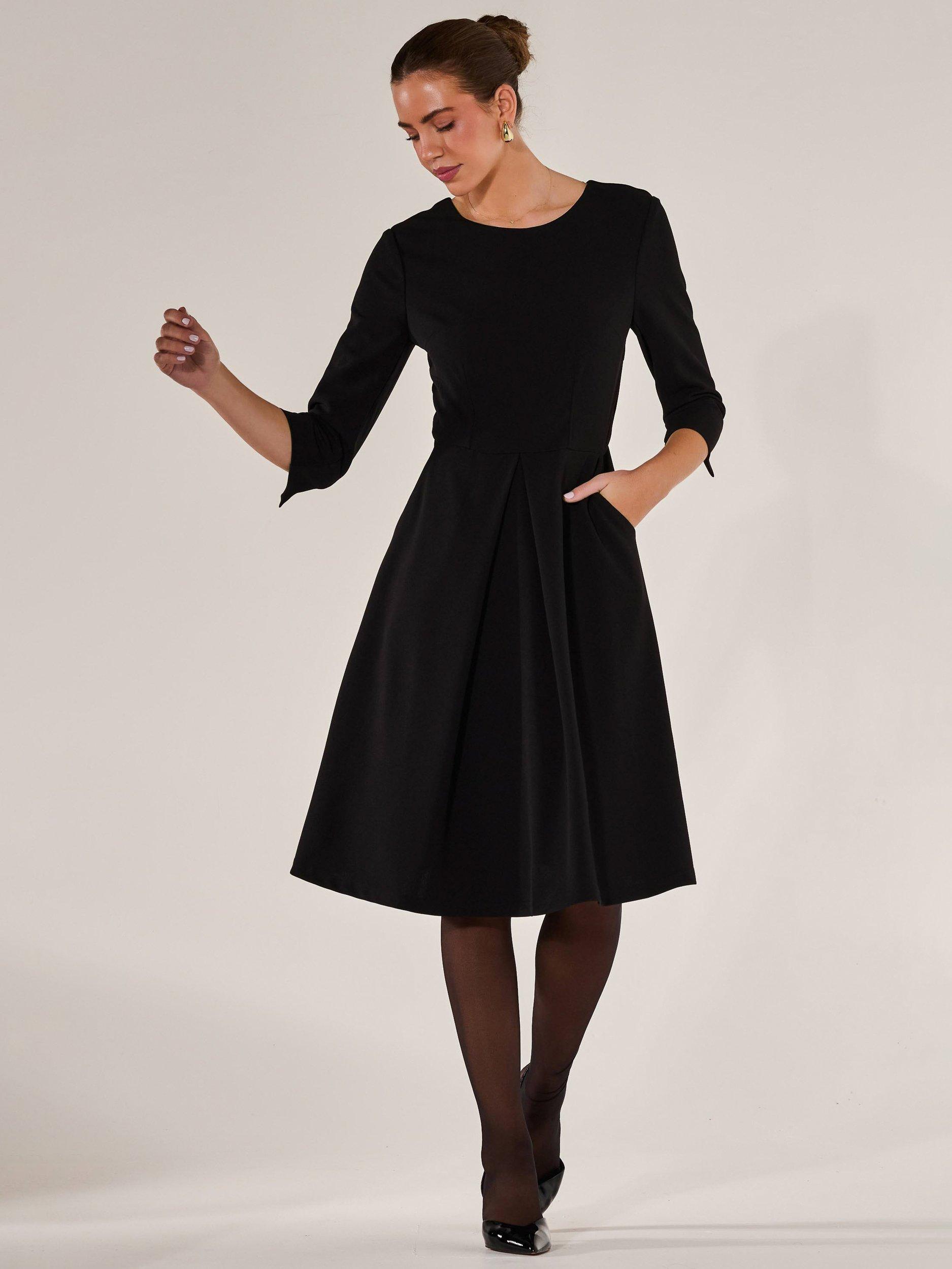 Product image 1 of 7, which shows Jolie Moi Round Neck Three Quarter Sleeve Midi Dress, Black, 8