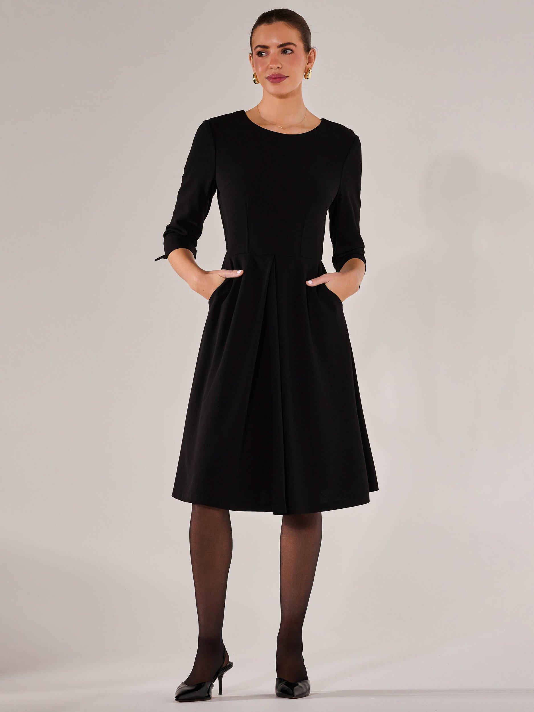 Product image 2 of 7, which shows Jolie Moi Round Neck Three Quarter Sleeve Midi Dress, Black, 8