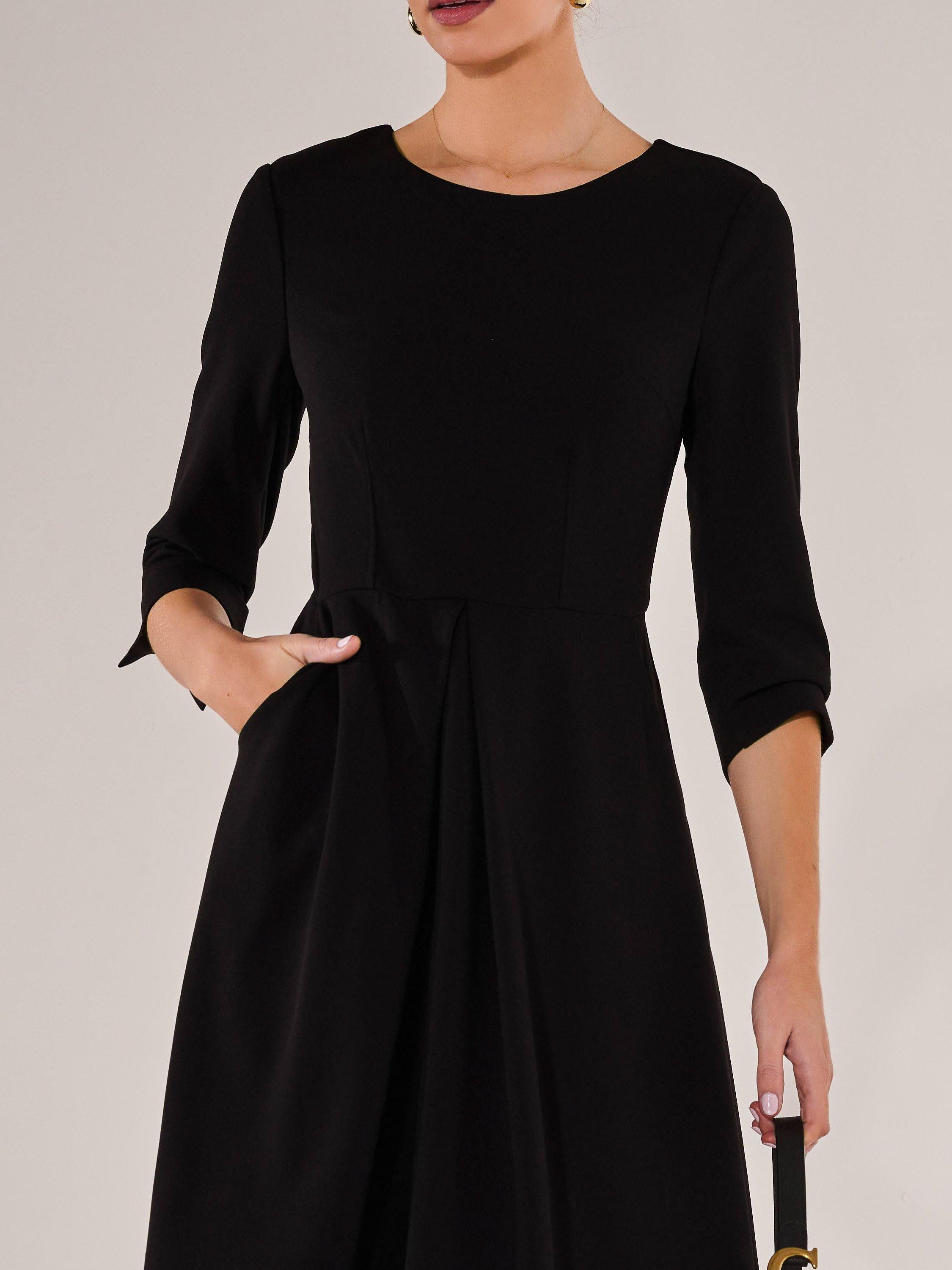 Product image 4 of 7, which shows Jolie Moi Round Neck Three Quarter Sleeve Midi Dress, Black, 8