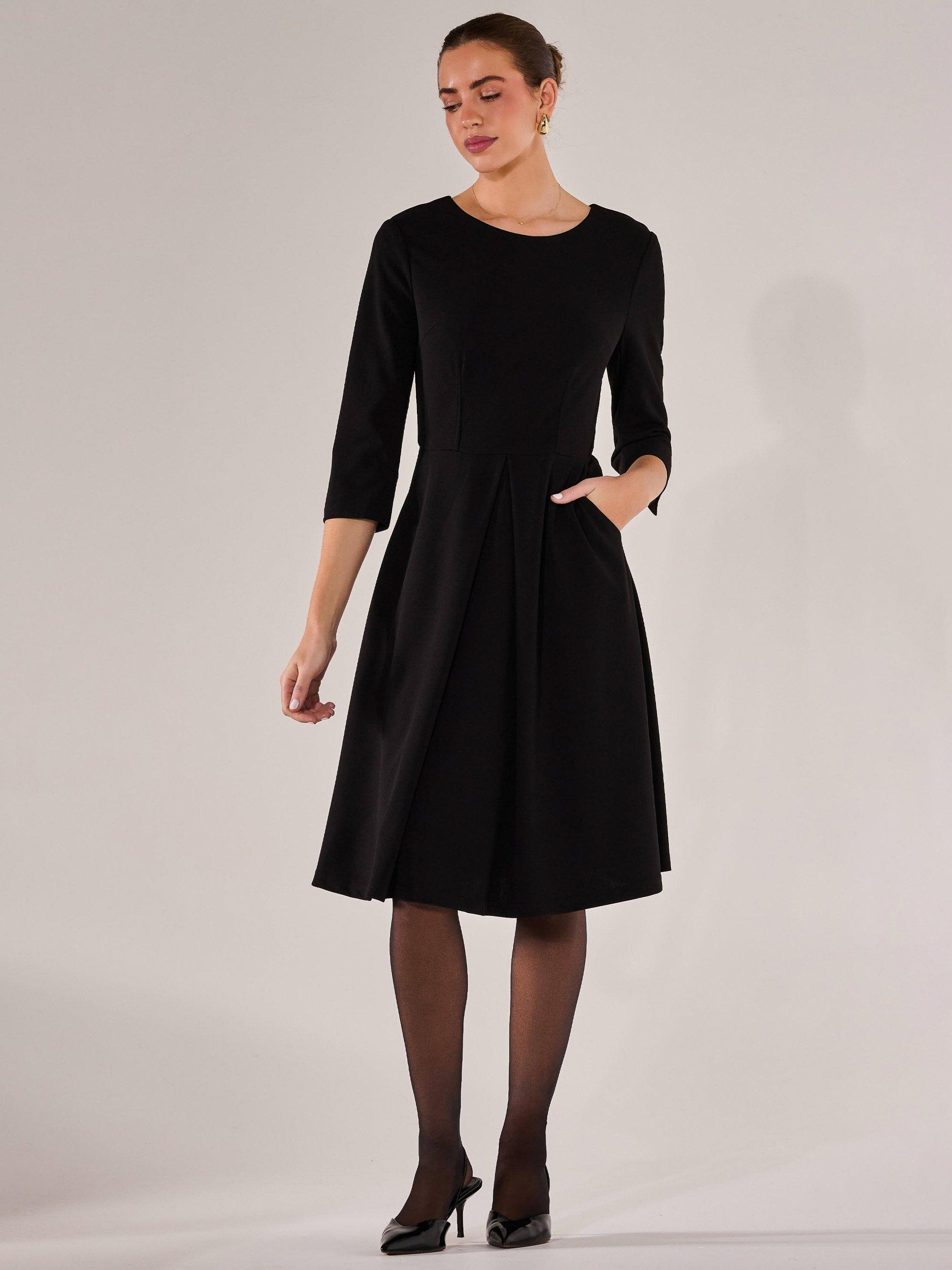 Product image 5 of 7, which shows Jolie Moi Round Neck Three Quarter Sleeve Midi Dress, Black, 8