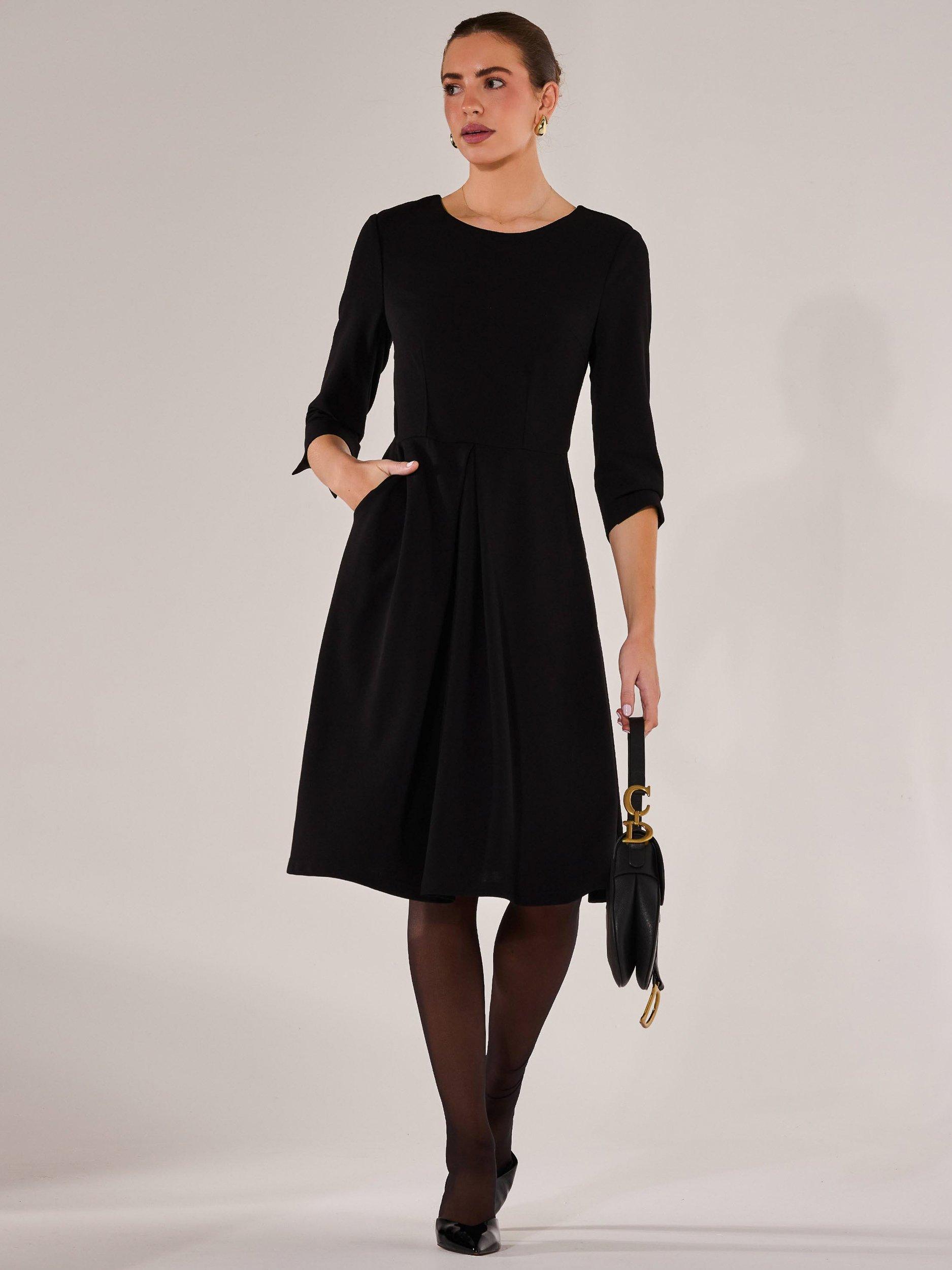 Product image 6 of 7, which shows Jolie Moi Round Neck Three Quarter Sleeve Midi Dress, Black, 8
