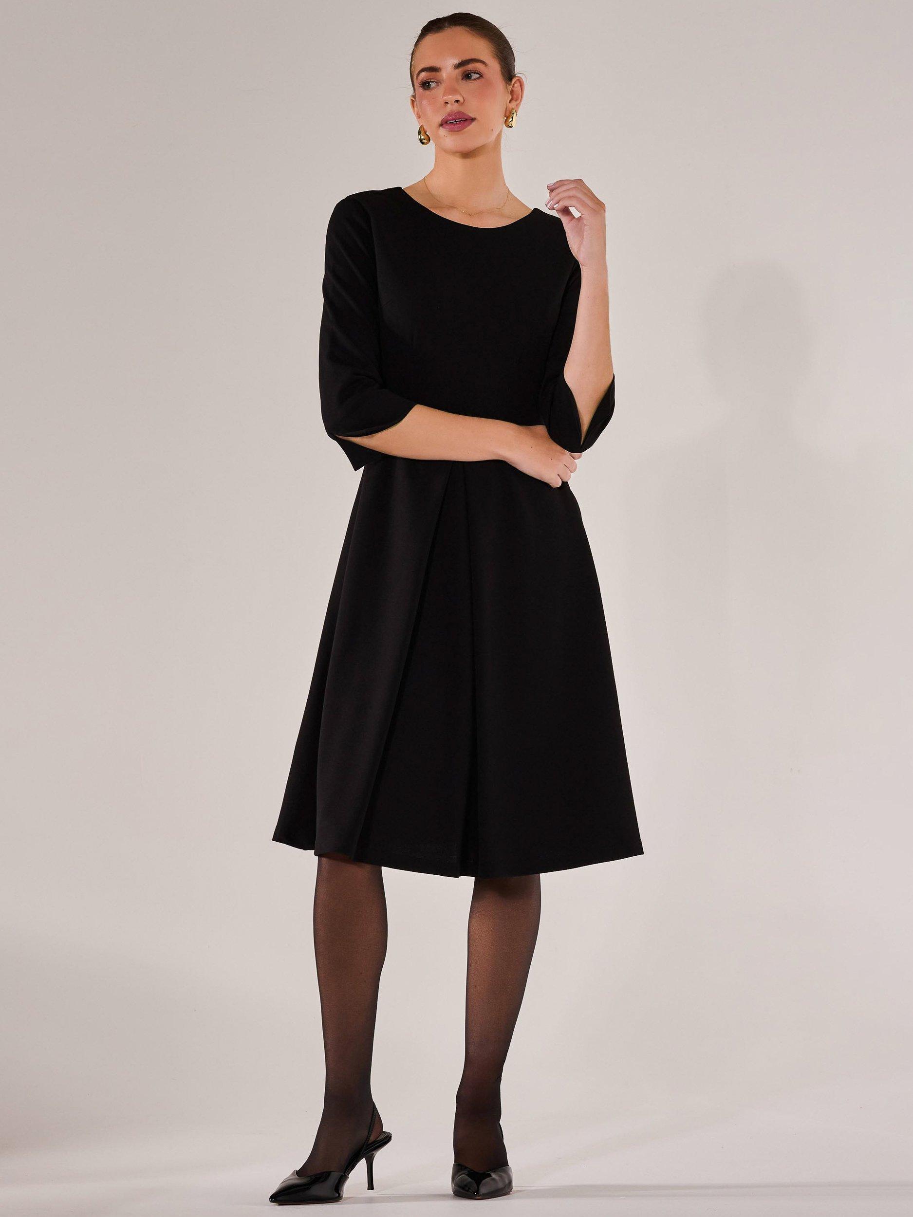 Product image 7 of 7, which shows Jolie Moi Round Neck Three Quarter Sleeve Midi Dress, Black, 8