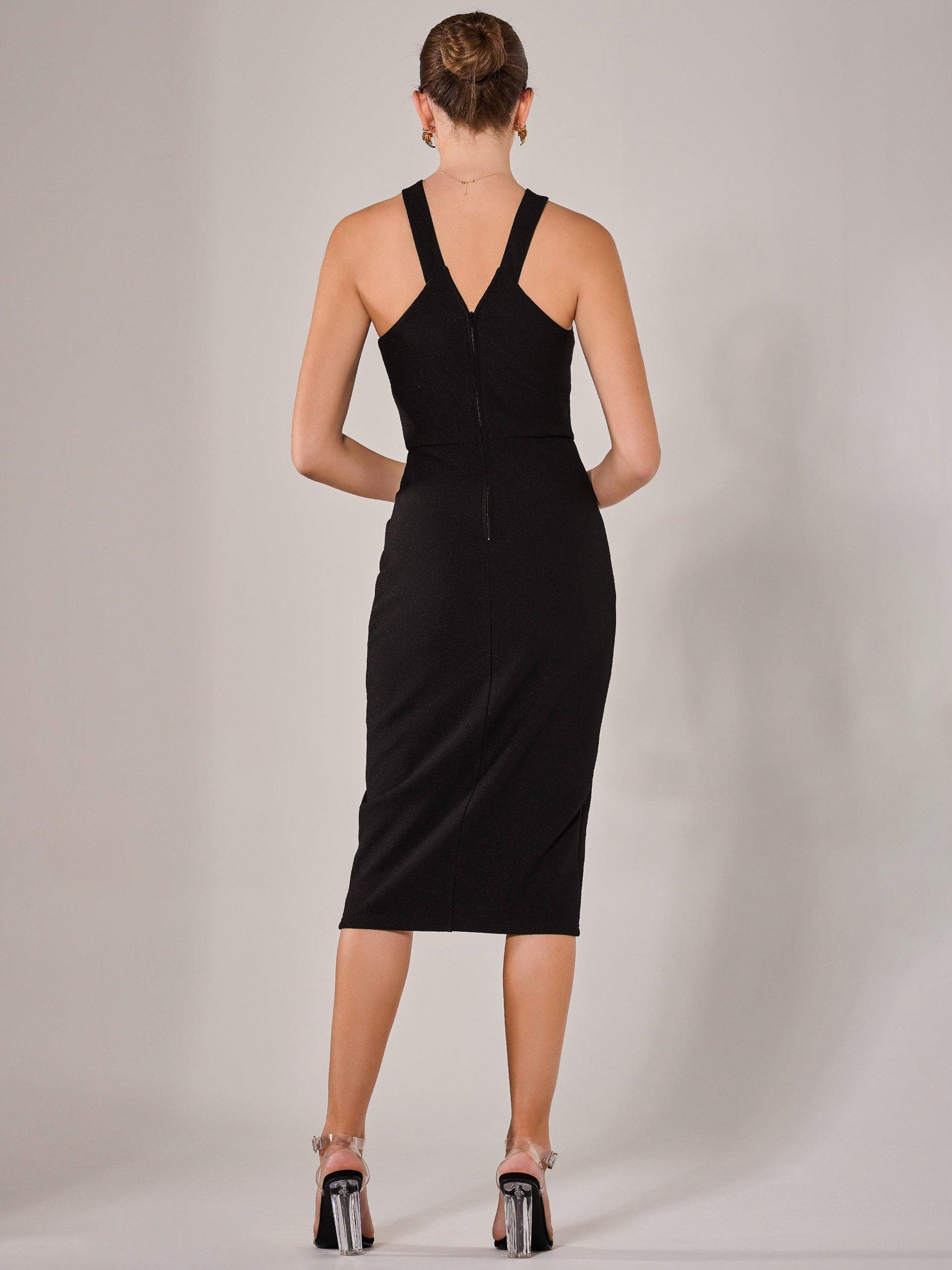 Product image 3 of 7, which shows Jolie Moi Cross Over Halterneck Midi Dress, Black, 8