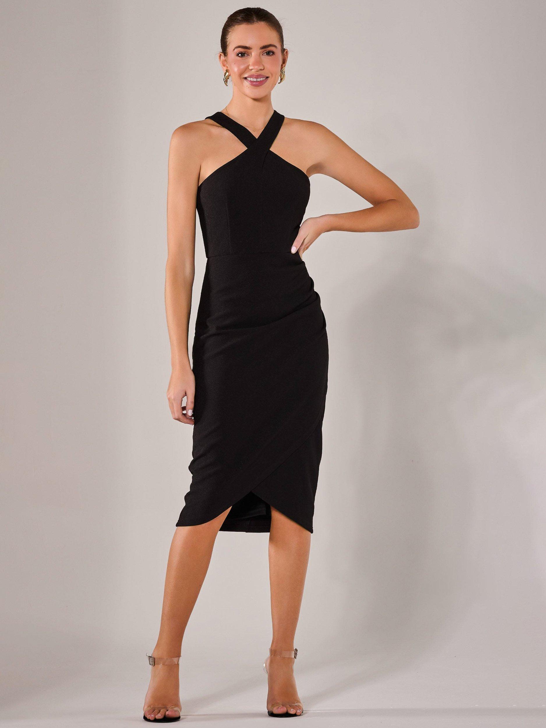 Product image 6 of 7, which shows Jolie Moi Cross Over Halterneck Midi Dress, Black, 8