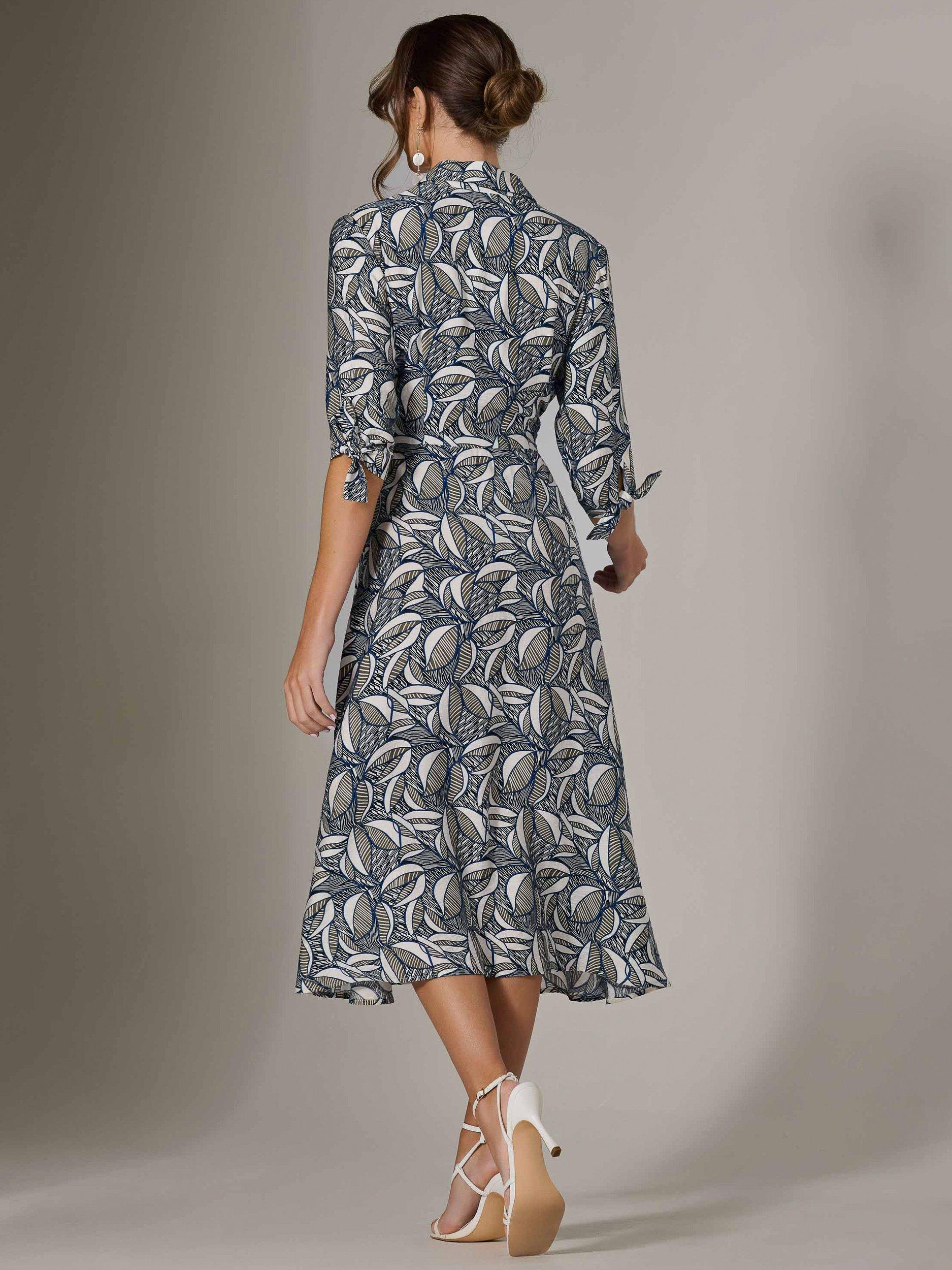 Product image 3 of 7, which shows Jolie Moi Abstract Tie Sleeve Shirt Dress, Navy, 8