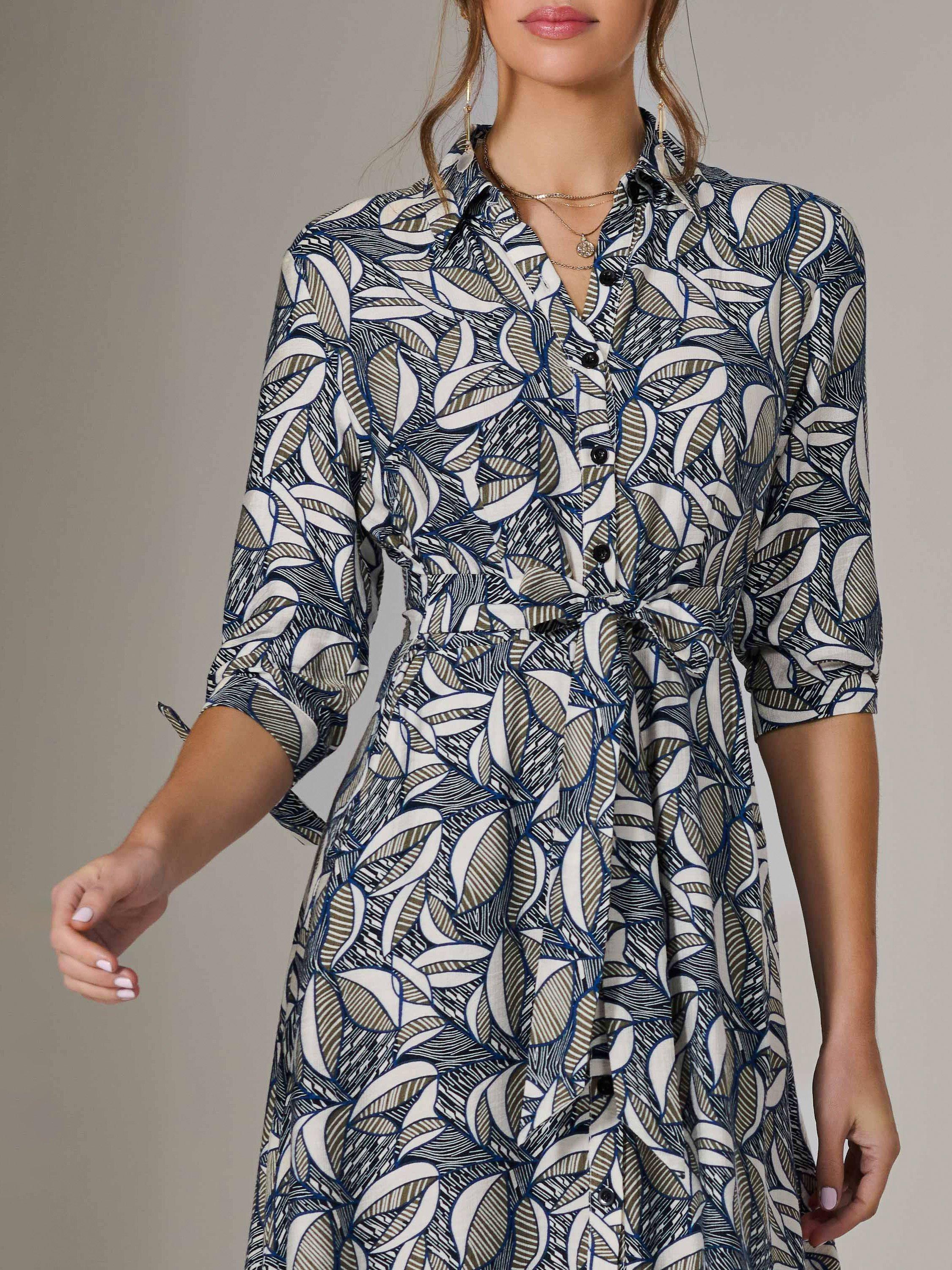 Product image 4 of 7, which shows Jolie Moi Abstract Tie Sleeve Shirt Dress, Navy, 8