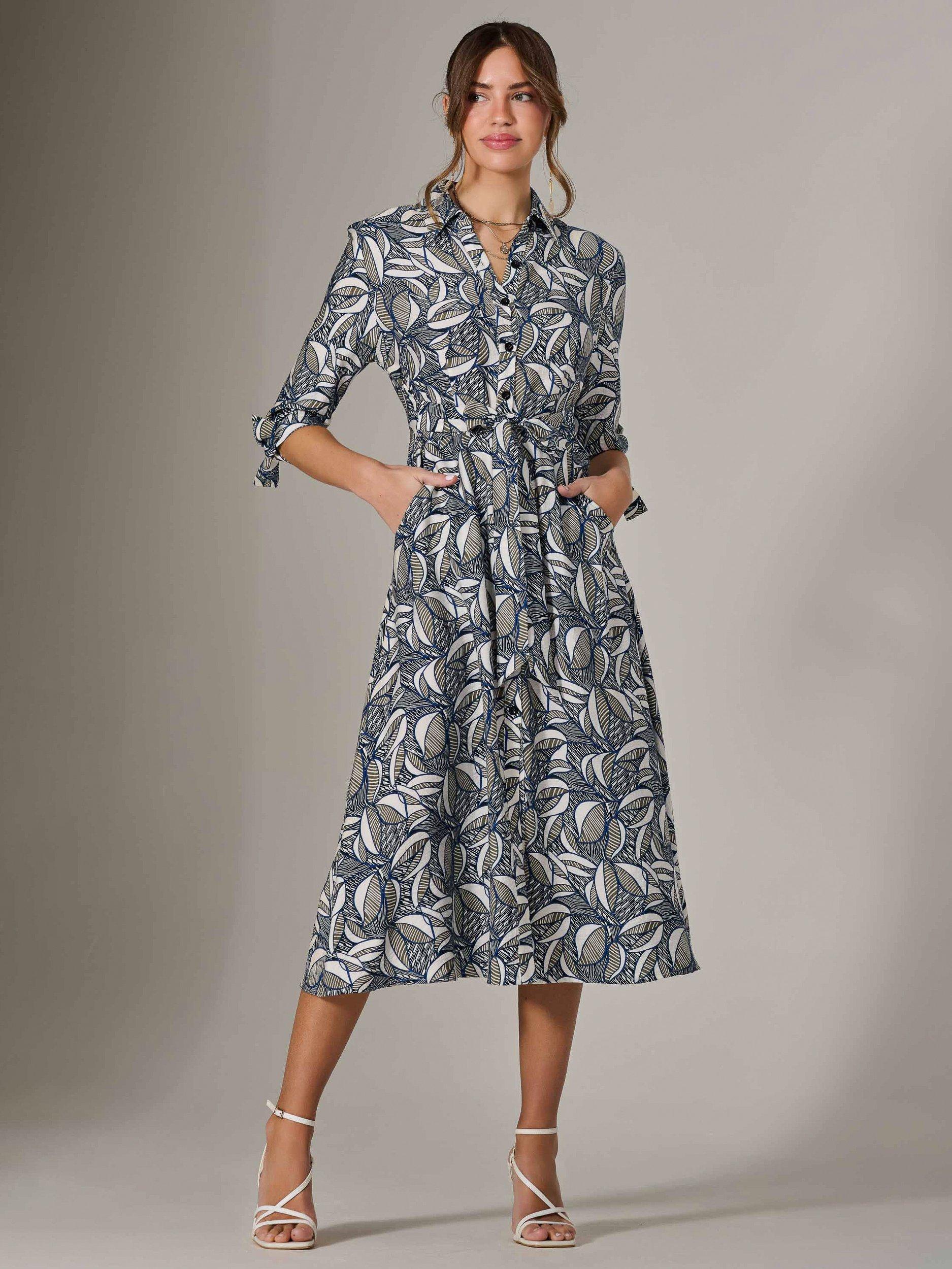 Product image 5 of 7, which shows Jolie Moi Abstract Tie Sleeve Shirt Dress, Navy, 8