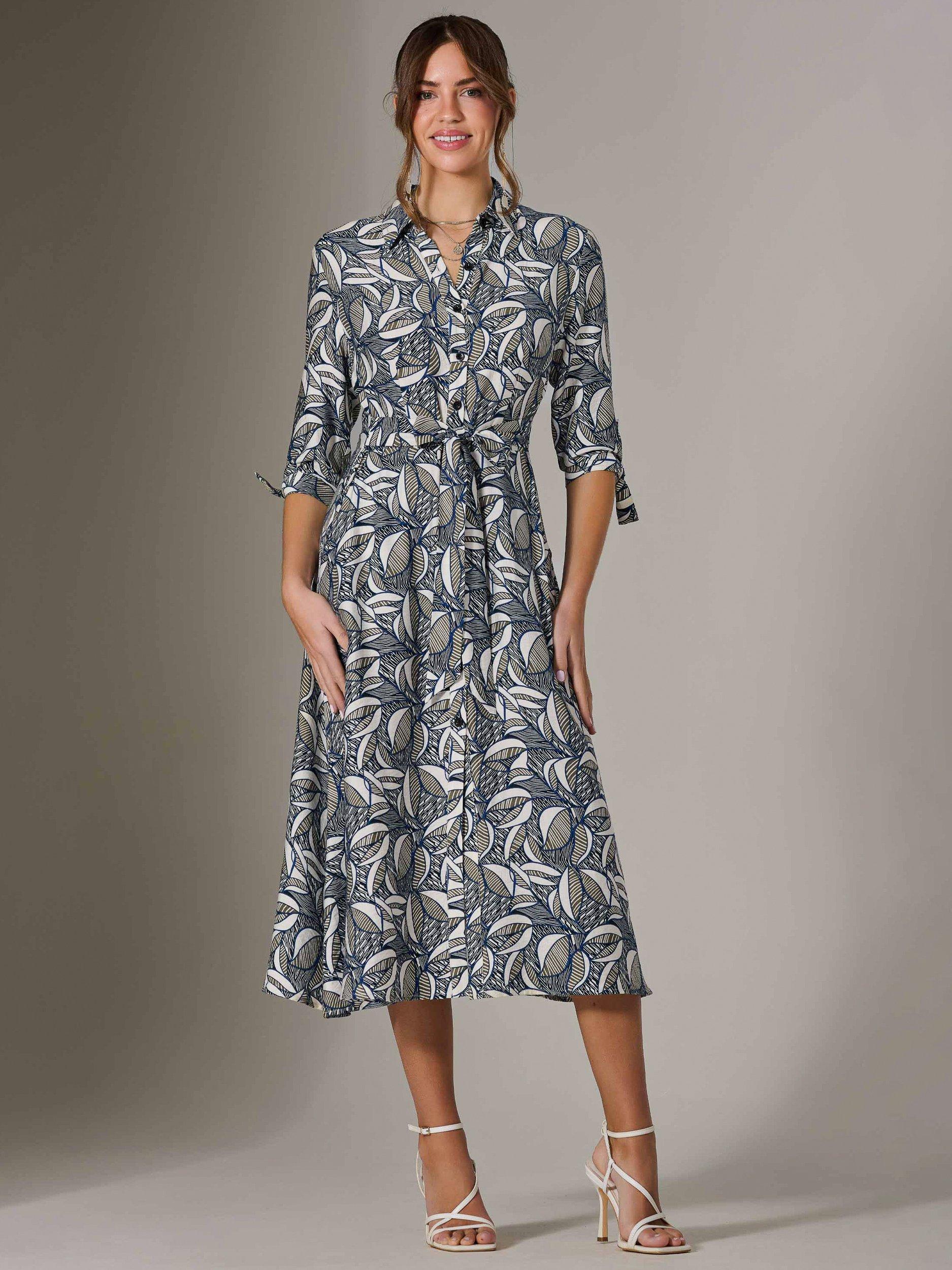Product image 6 of 7, which shows Jolie Moi Abstract Tie Sleeve Shirt Dress, Navy, 8
