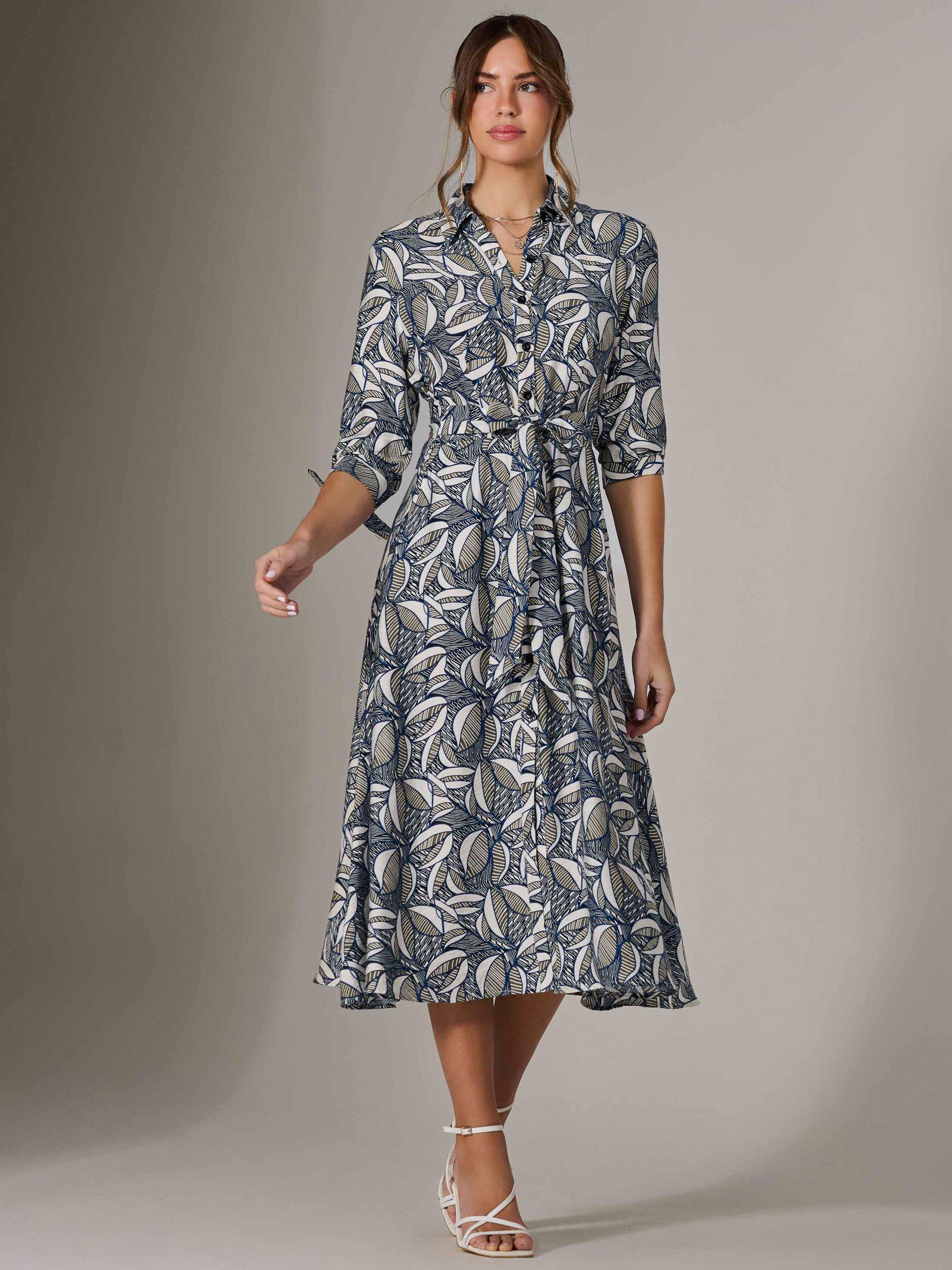 Product image 7 of 7, which shows Jolie Moi Abstract Tie Sleeve Shirt Dress, Navy, 8