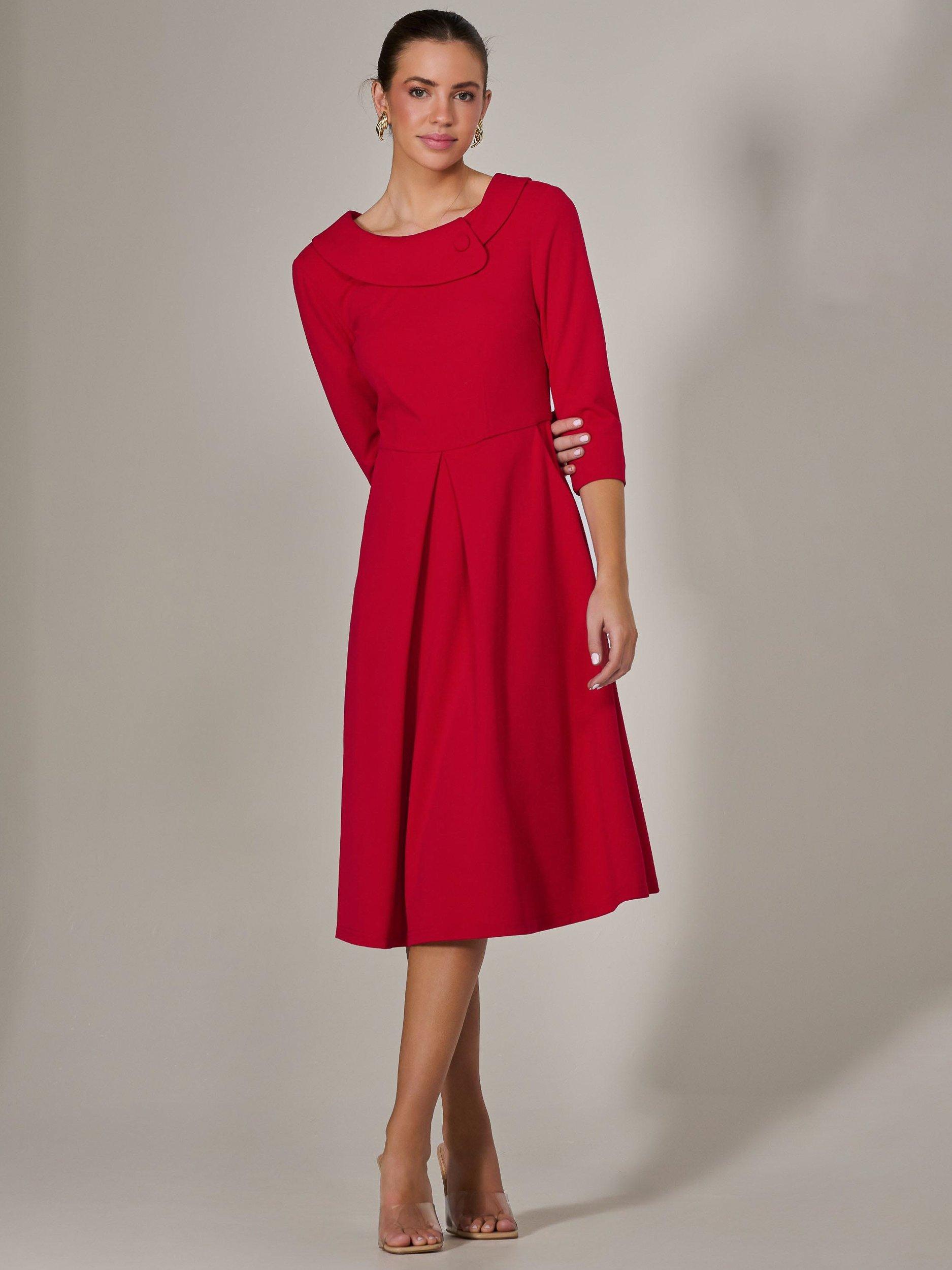 Product image 2 of 7, which shows Jolie Moi Roll Collar Long Sleeve Midi Dress, Red, 8