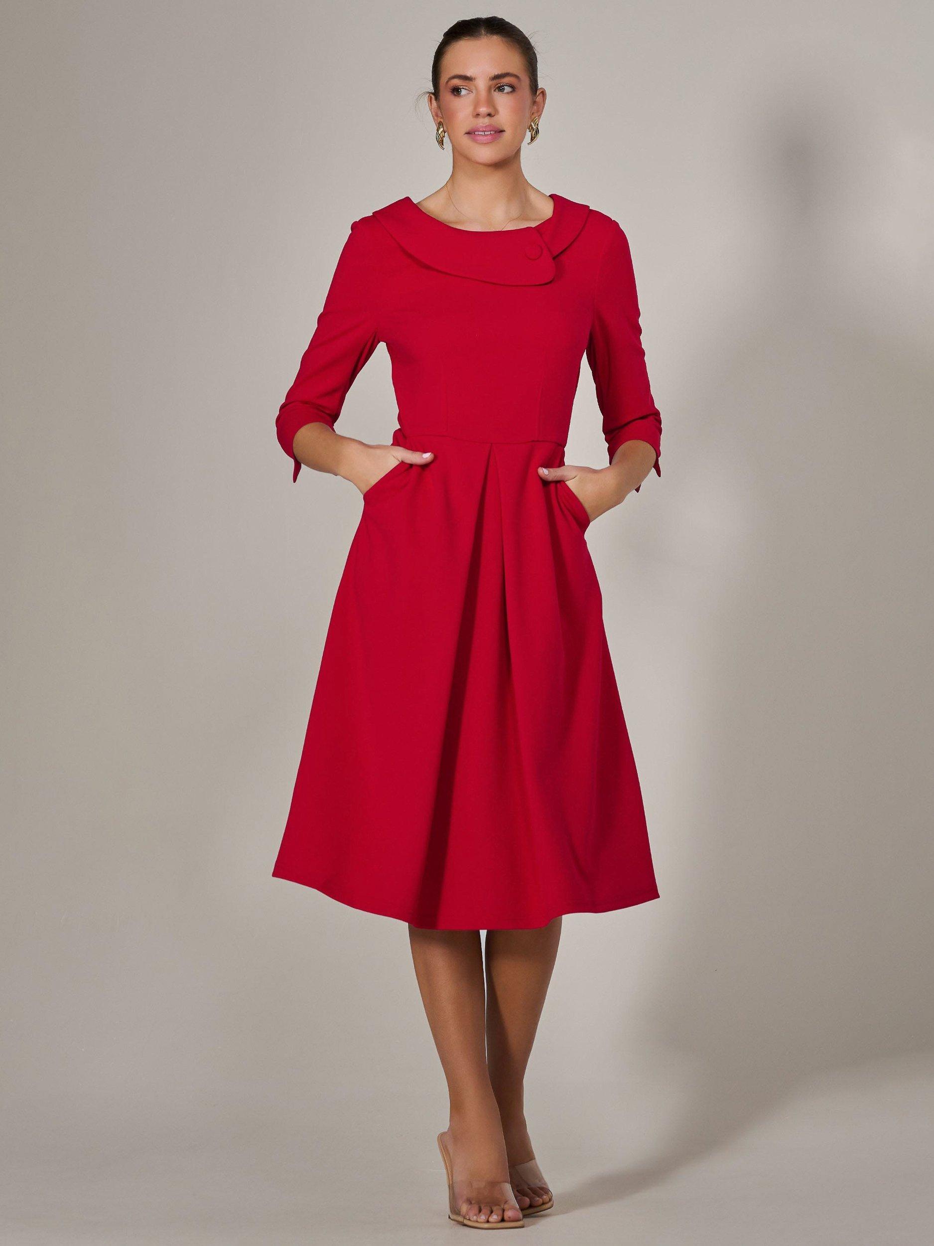Product image 6 of 7, which shows Jolie Moi Roll Collar Long Sleeve Midi Dress, Red, 8