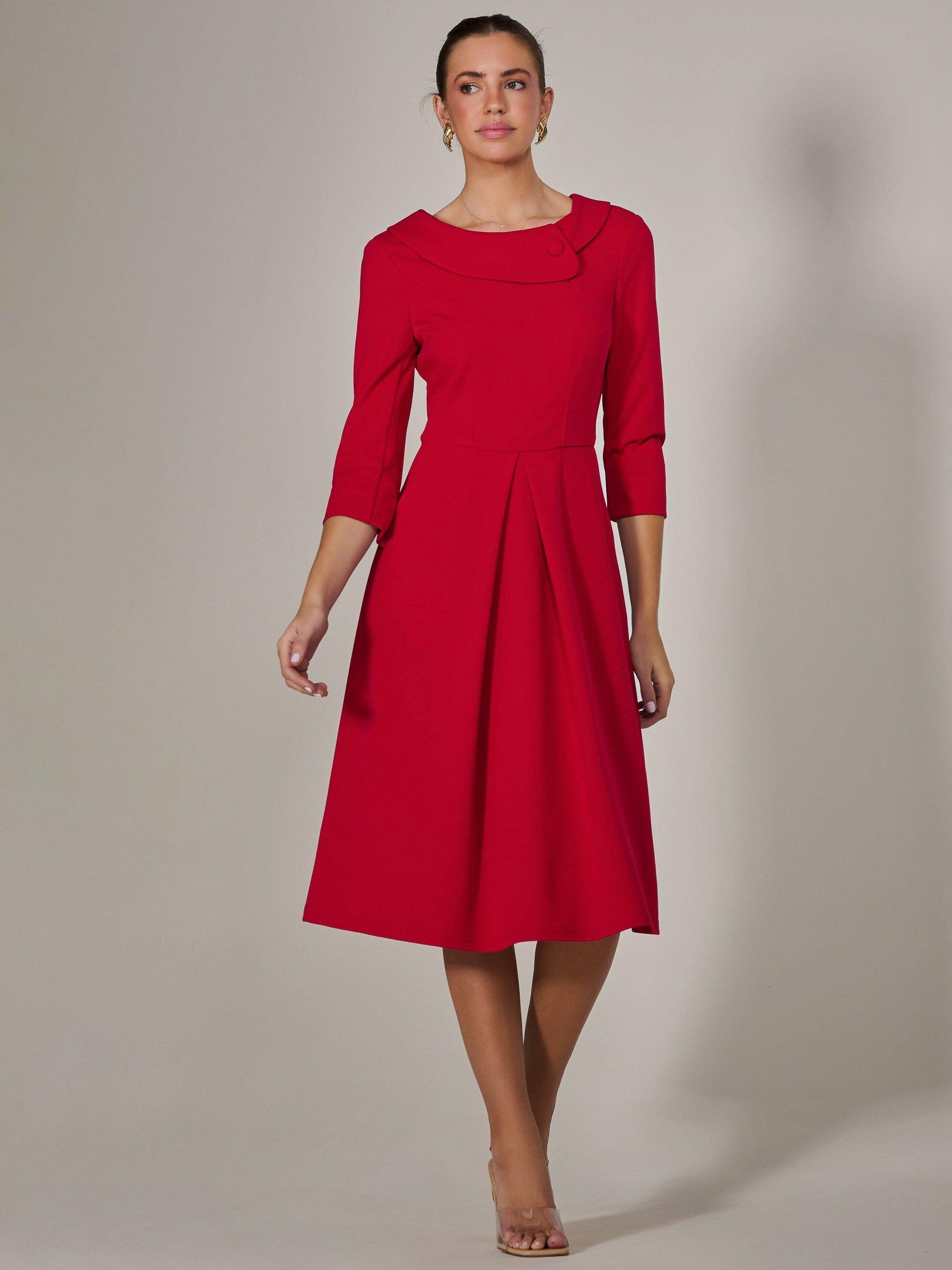 Product image 7 of 7, which shows Jolie Moi Roll Collar Long Sleeve Midi Dress, Red, 8