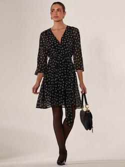 Jolie Moi Floral Chiffon Mini Dress, Black - view 2, Black