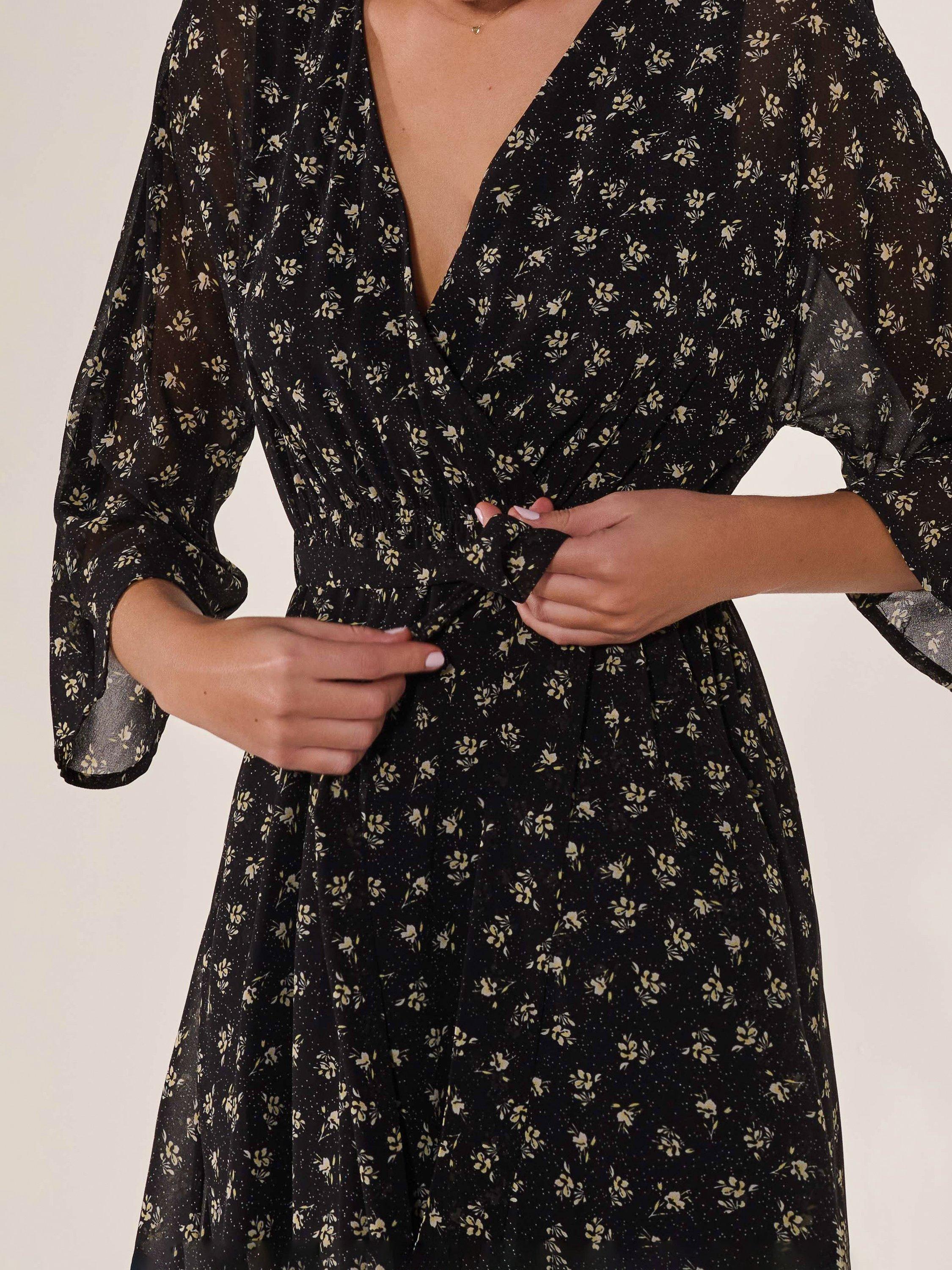 Product image 4 of 7, which shows Jolie Moi Floral Chiffon Mini Dress, Black, 8